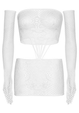 Leg Avenue Minikleid Mini-Kleid mit Handschuhen Netz Spitze - weiß