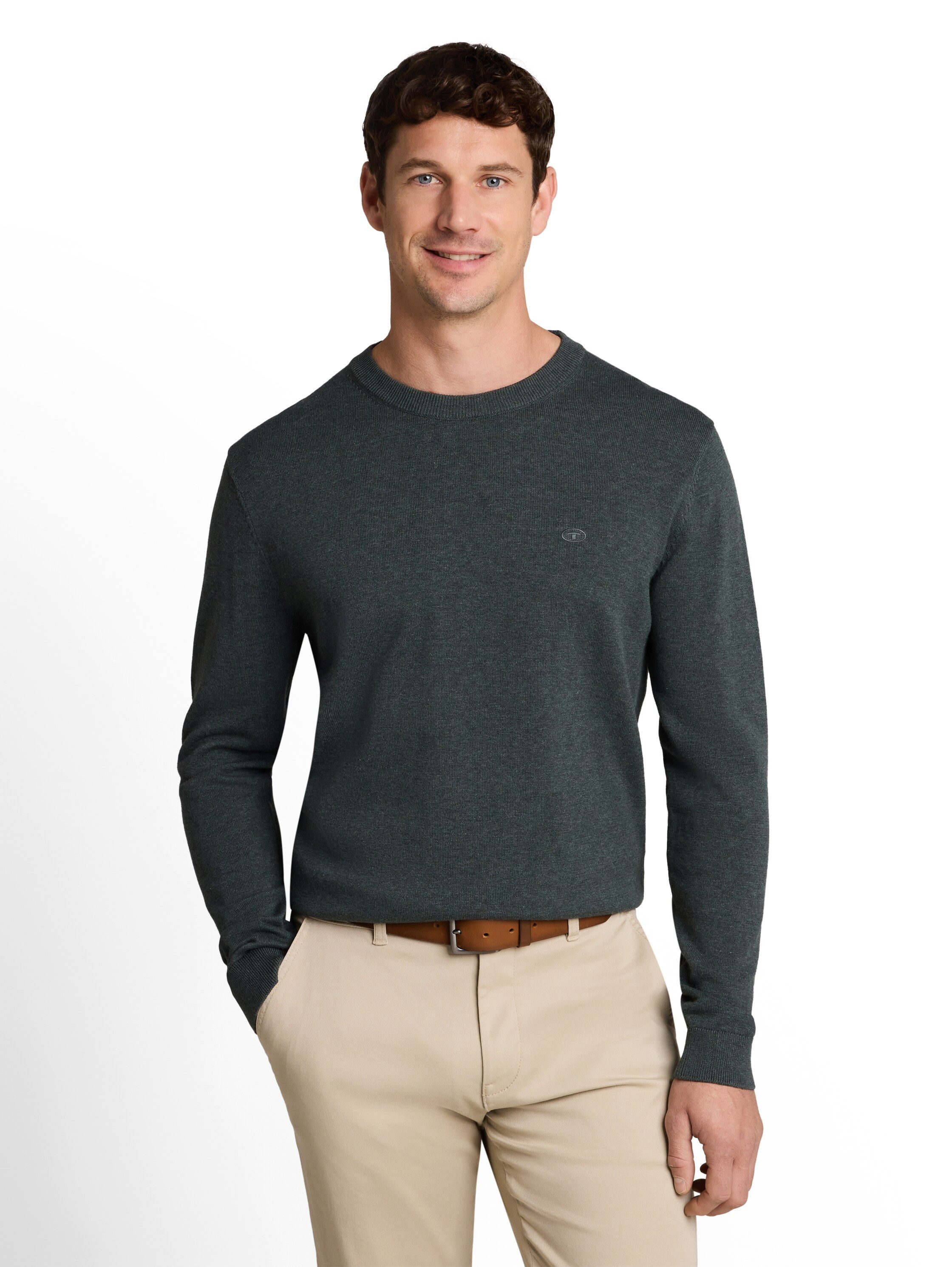 TOM TAILOR Rundhalspullover mit Logostickerei