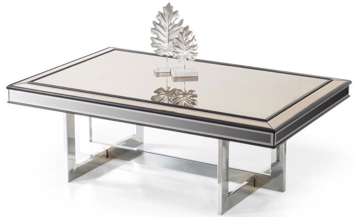 Casa Padrino Couchtisch Luxus Couchtisch Silber 120 x 80 x H. 43 cm - Wohnzimmertisch mit Glasplatte und Spiegelglas - Luxus Möbel