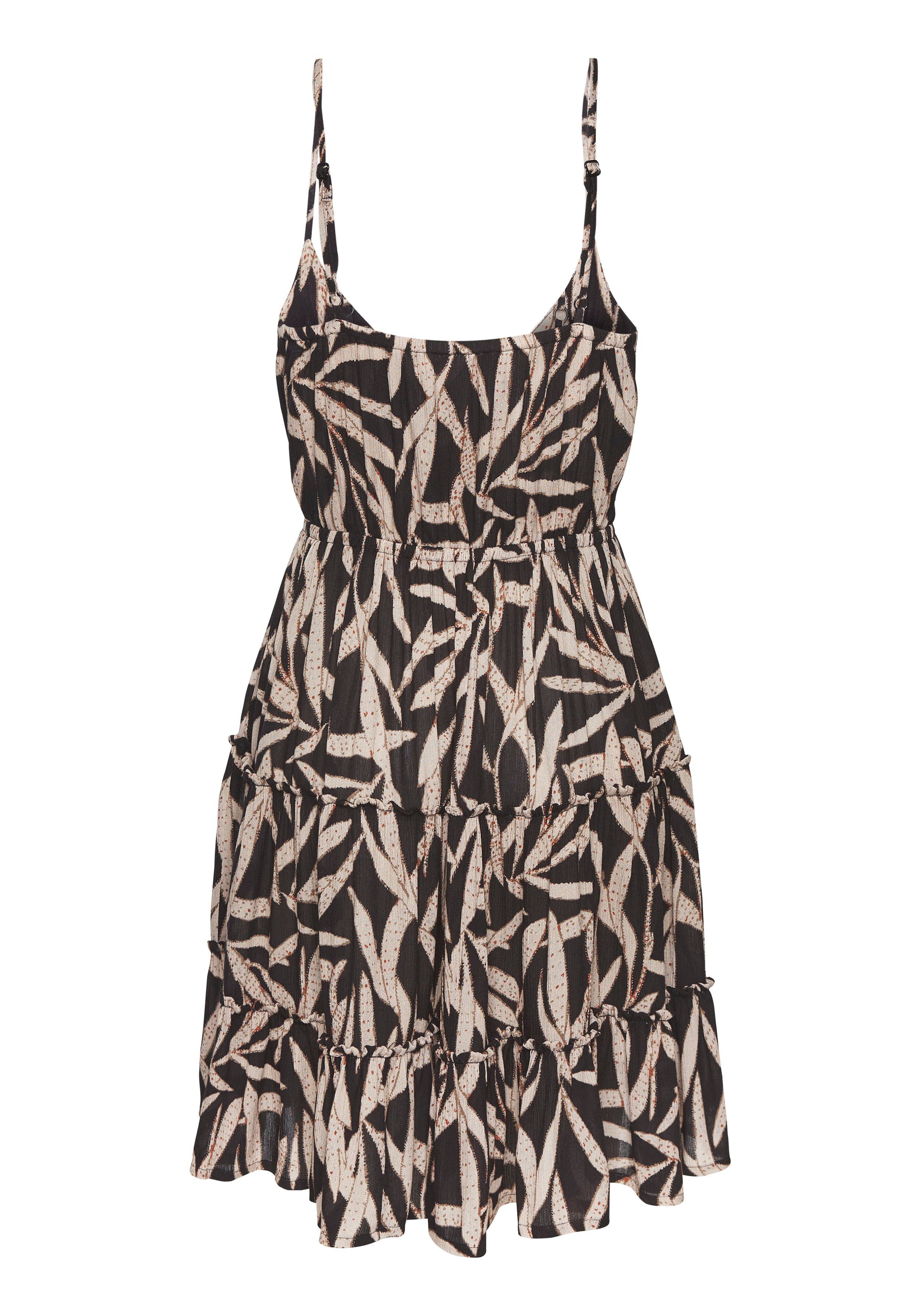 s.Oliver Sommerkleid mit Alloverdruck aus gekreppter Viskose luftiges Strandkleid mit Volant, Spaghettikleid, Druckkleid, Festival