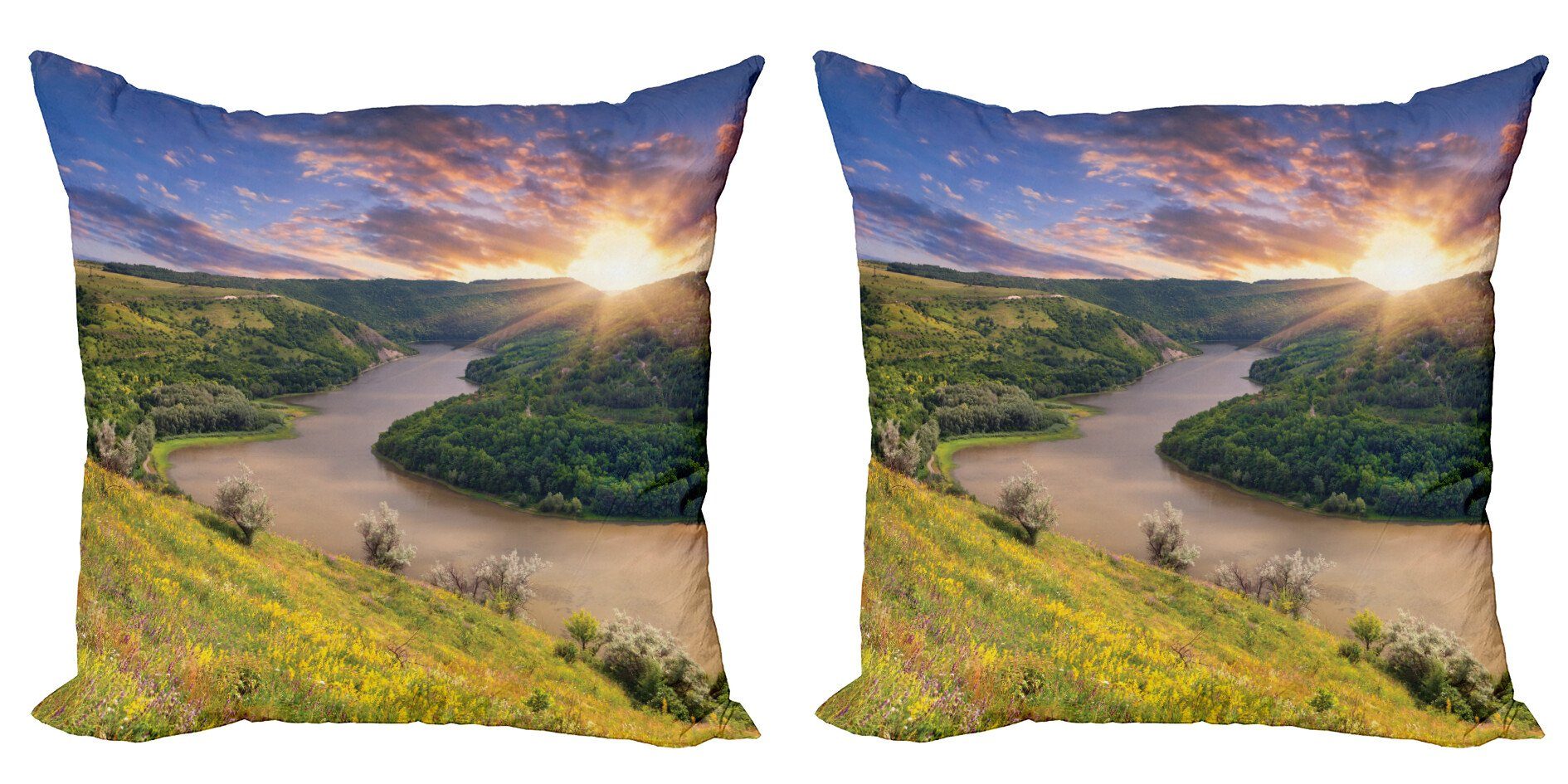 Natur Abakuhaus Rising Stück), Doppelseitiger Digitaldruck, (2 Modern Kissenbezüge Sun Fluss ruhiger Accent