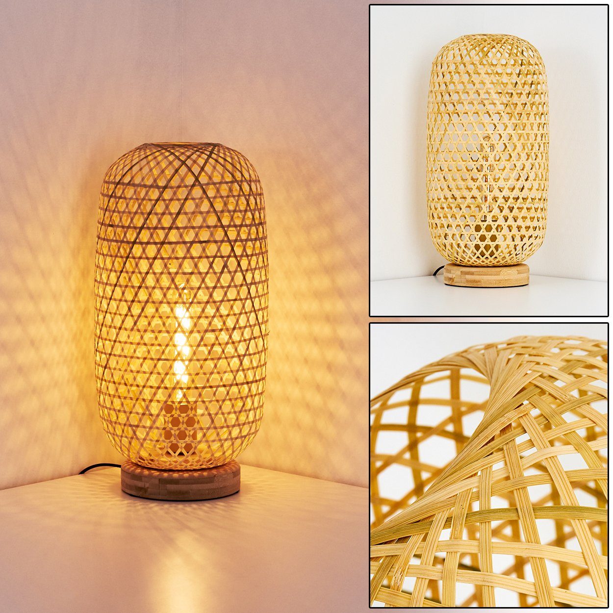 Bambus 1-flammige Lichteffekt aus in u. An-/Ausschalter, Natur, Tischlampe Tischleuchte E27 ohne Leuchtmittel, hofstein »Bergeggi«