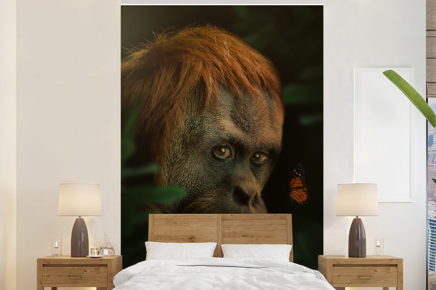 MuchoWow Fototapete Dschungel - Affe - Schmetterling, Matt, bedruckt, (3 St), Montagefertig Vinyl Tapete für Wohnzimmer, Wandtapete