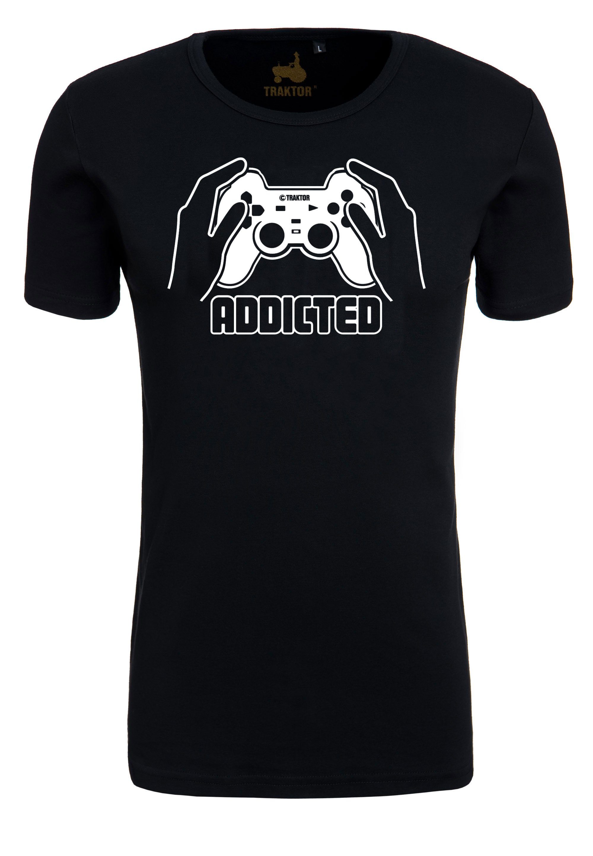 LOGOSHIRT T-Shirt Addicted trendigem mit Gaming-Print