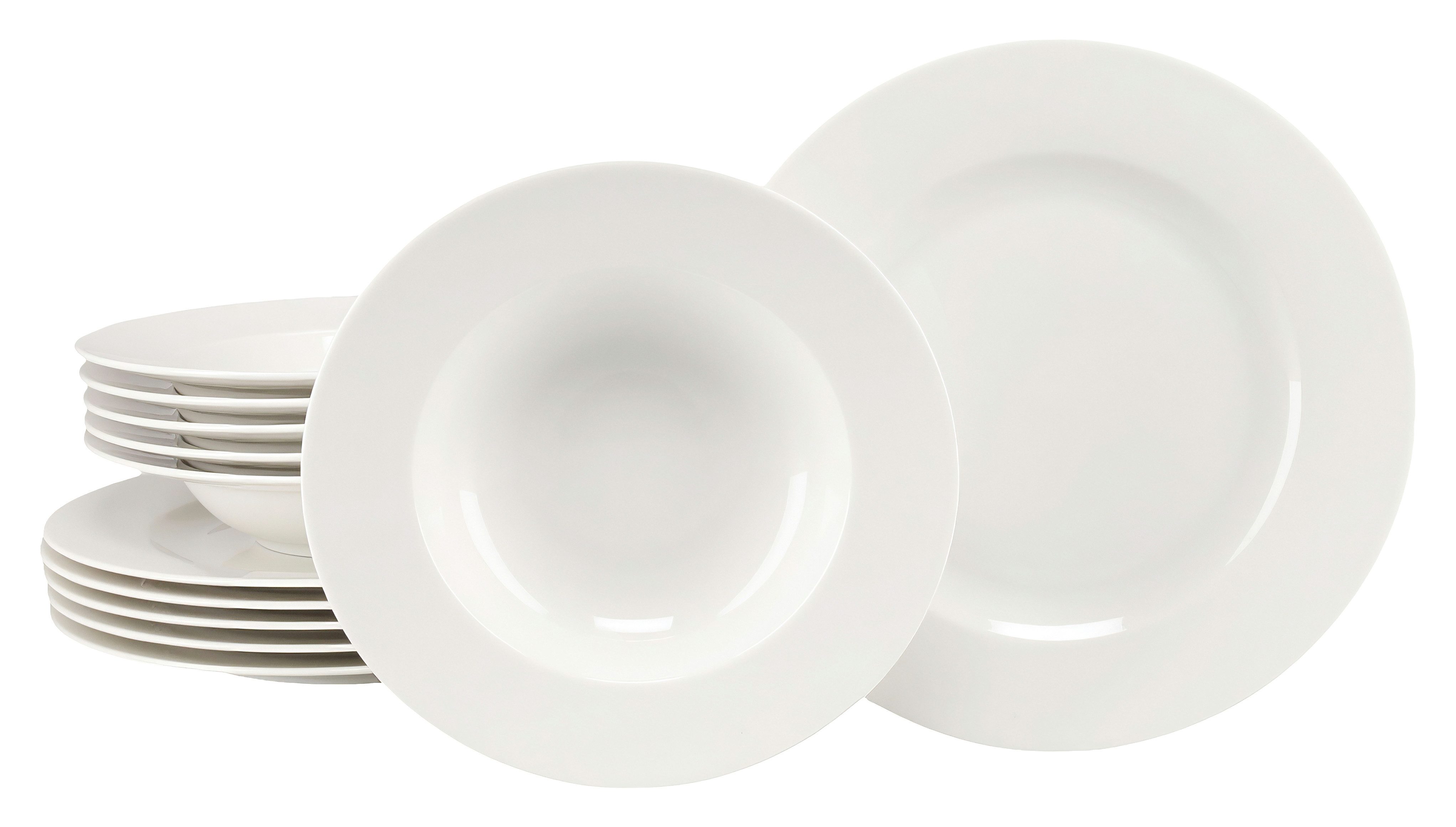 creaTable Tafelservice Venice, Service 12-tlg. (12-tlg), 12 Personen, Porzellan, Teller Set, Klassische Tischkultur, Zeitlose Eleganz