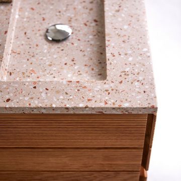 Tikamoon Waschtisch Karl ?Badmöbel aus massivem Eichenholz und Premium-Terrazzo Pink 60 cm