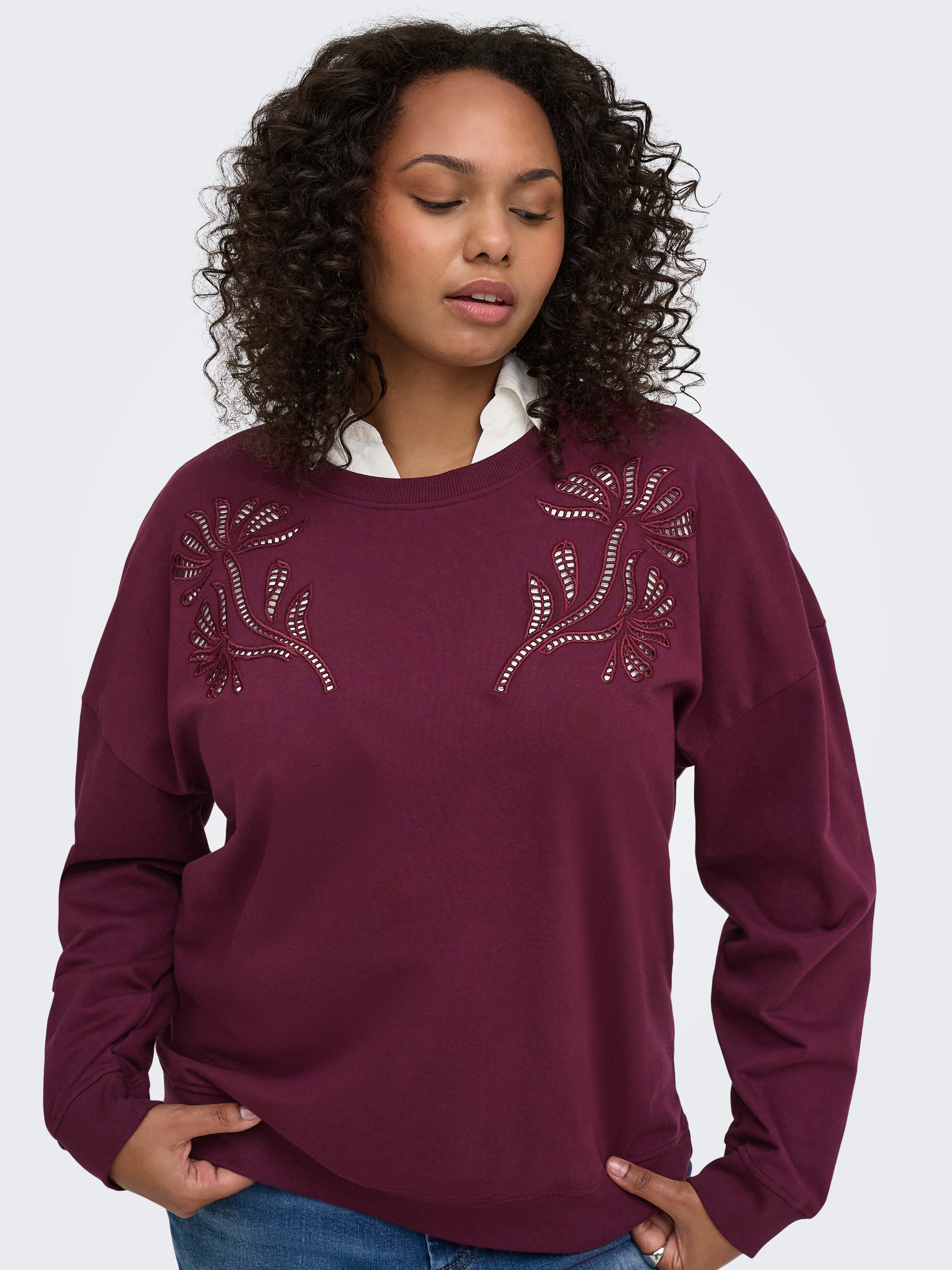 ONLY CARMAKOMA Sweatshirt CARLEONORA L/S O-NECK BLOUSE JRS BF Baumwolle, regular fit