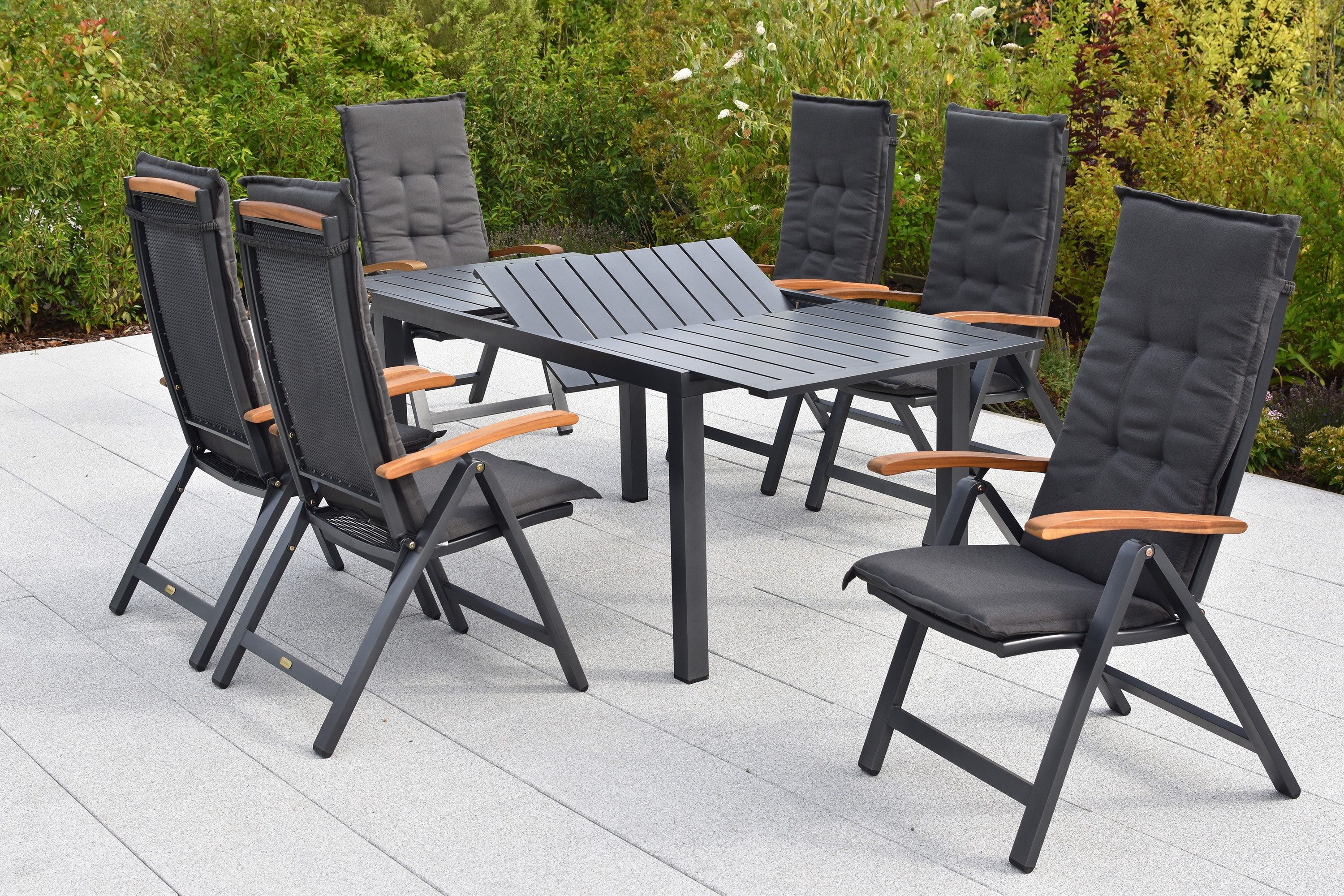 MERXX Garten-Essgruppe Tilos, (Set, 13tlg), 6 Klappsessel, 6 Auflagen, Ausziehtisch, Aluminium
