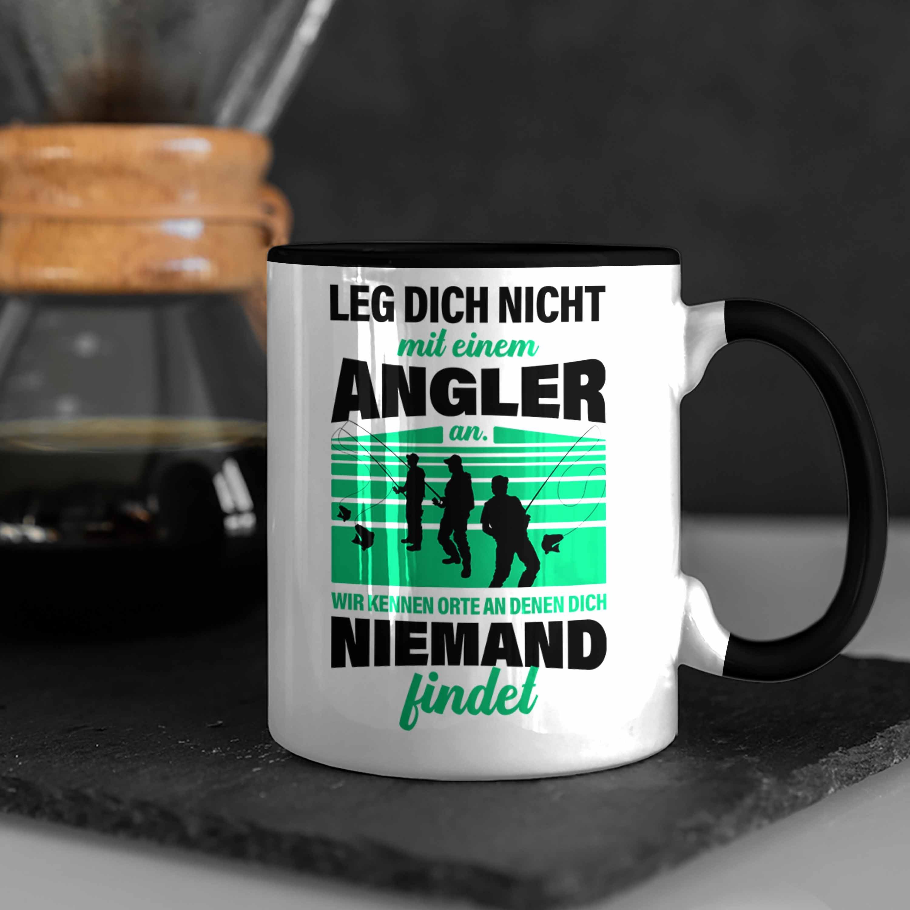 Trendation Männer Geschenkidee Trendation Lustig Tasse Geschenk Fischer Tasse Spruch Becher für Schwarz Angeln - für Angler