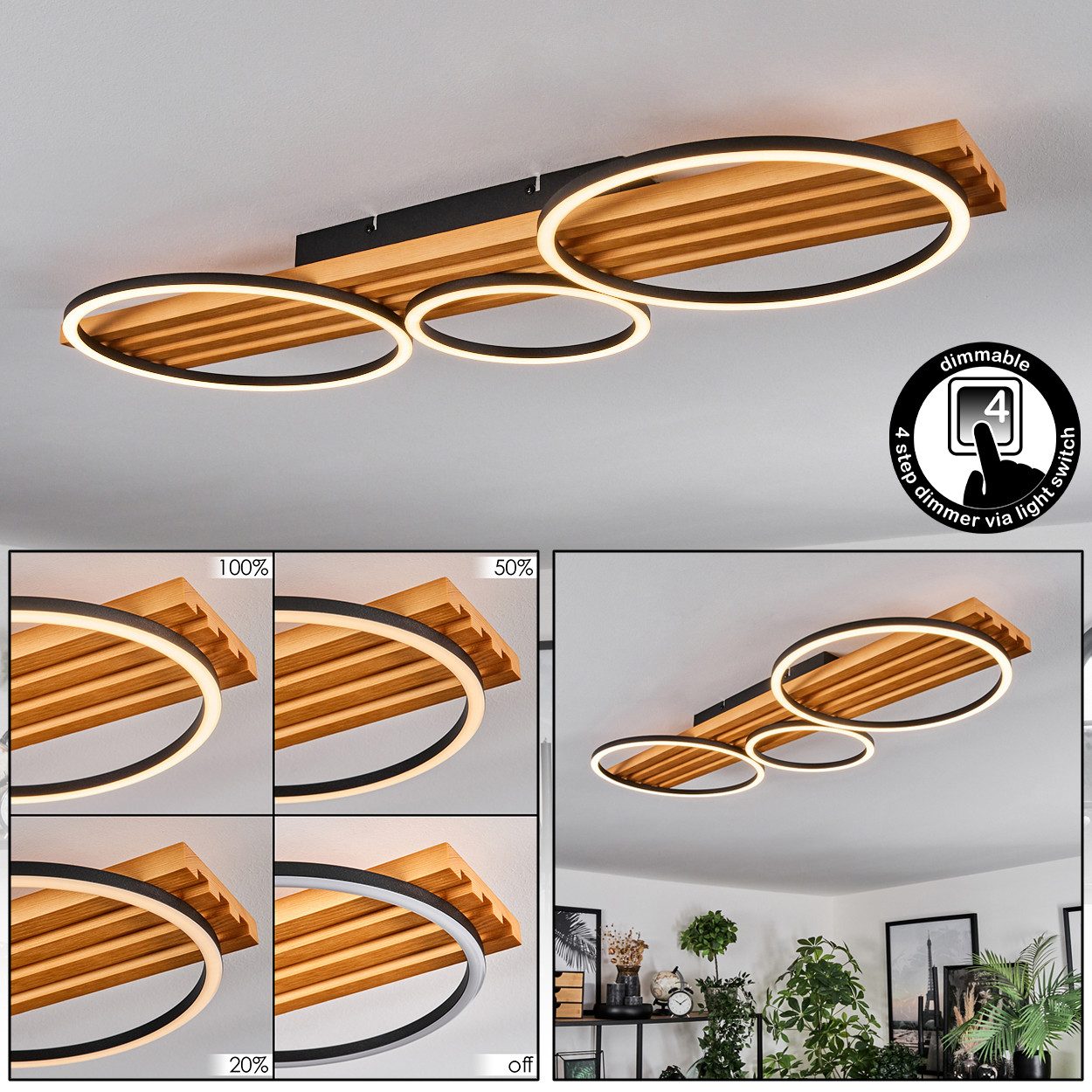hofstein Deckenleuchte dimmbare Deckenlampe aus Holz/Metall/Kunststoff günstig online kaufen