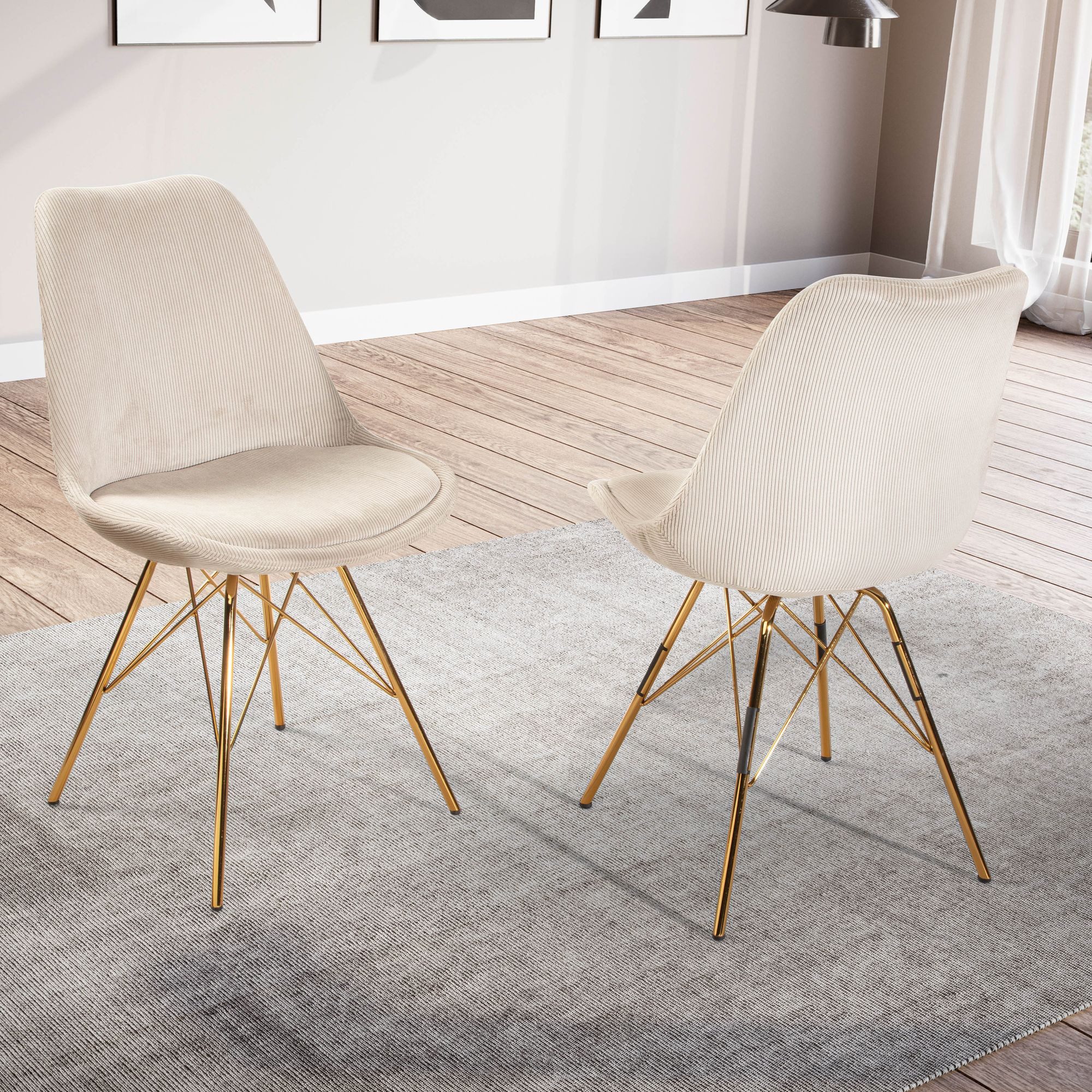 FINEBUY Esszimmerstuhl 2er Set Küchenstuhl Cord Cara Stoff Stuhl Skandinavi günstig online kaufen