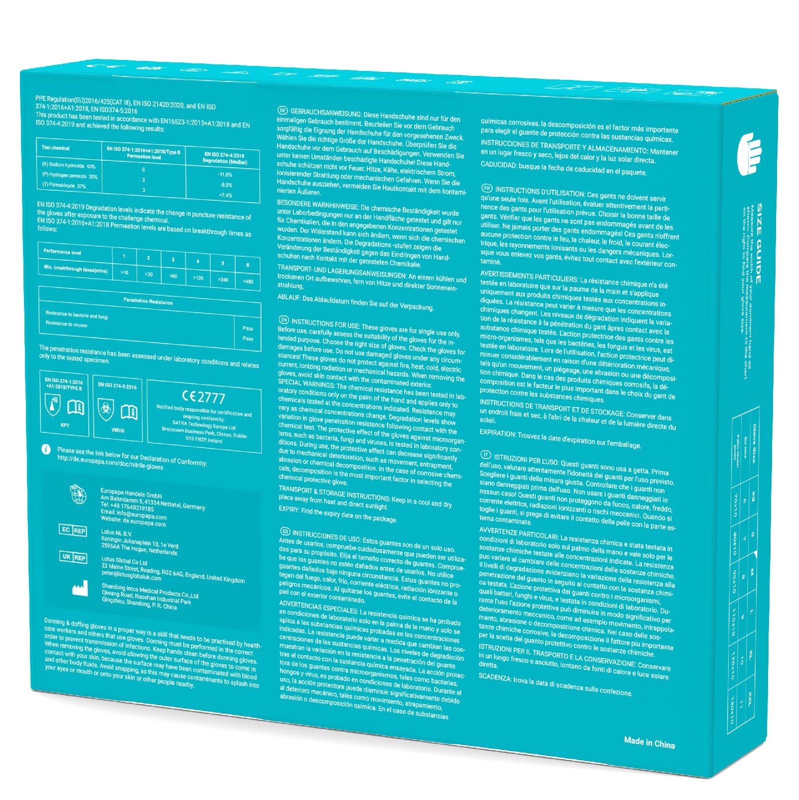 EUROPAPA Nitril-Handschuhe Medical Einmalhandschuhe Untersuchungshandschuhe (200, puderfrei ohne Latex, Gummihandschuhe, EN455 EN374) unsteril latexfrei disposible gloves