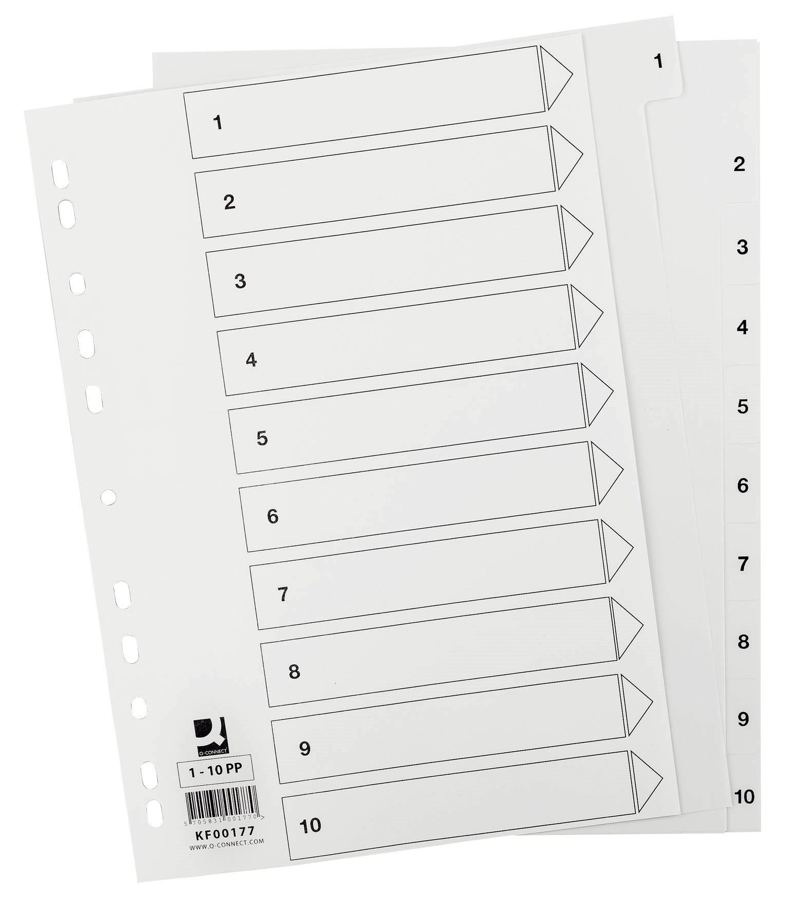 Q-Connect Aktenordner Q-Connect® KF00177 Zahlenregister - 1 - 10, PP, A4, 10 Blatt, weiß