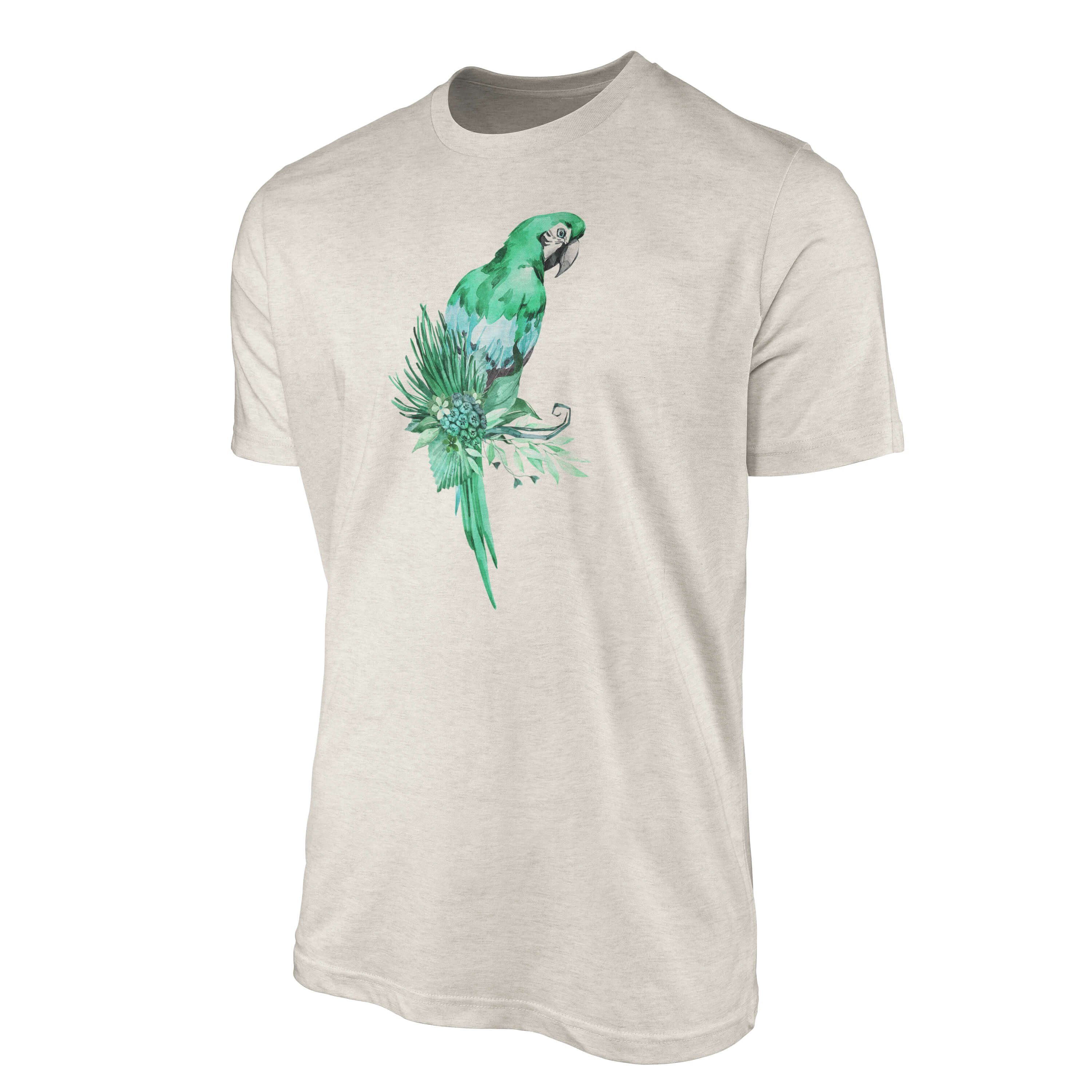 Sinus Art T-Shirt Shirt Motiv T-Shirt Nachhaltig Aquarell Herren Organic Bio-Baumwolle Ökomode Papagei Farbe (1-tlg)