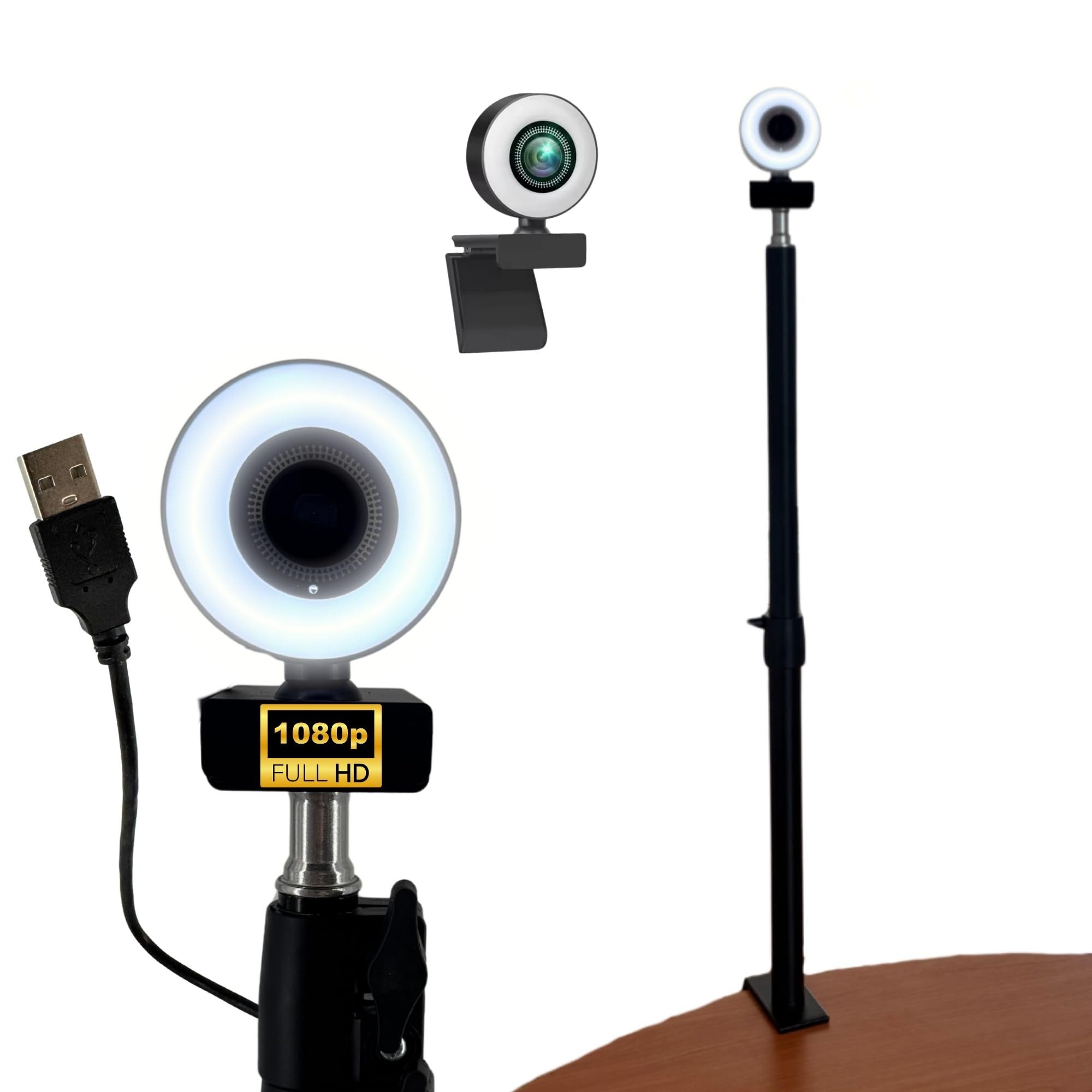 TronicXL Autofokus Webcam für PC Windows 11 mit Ringlicht Lampe Klemmstativ Webcam (Halterung Full HD 1080p 2 Mikrofone Tischplatte)