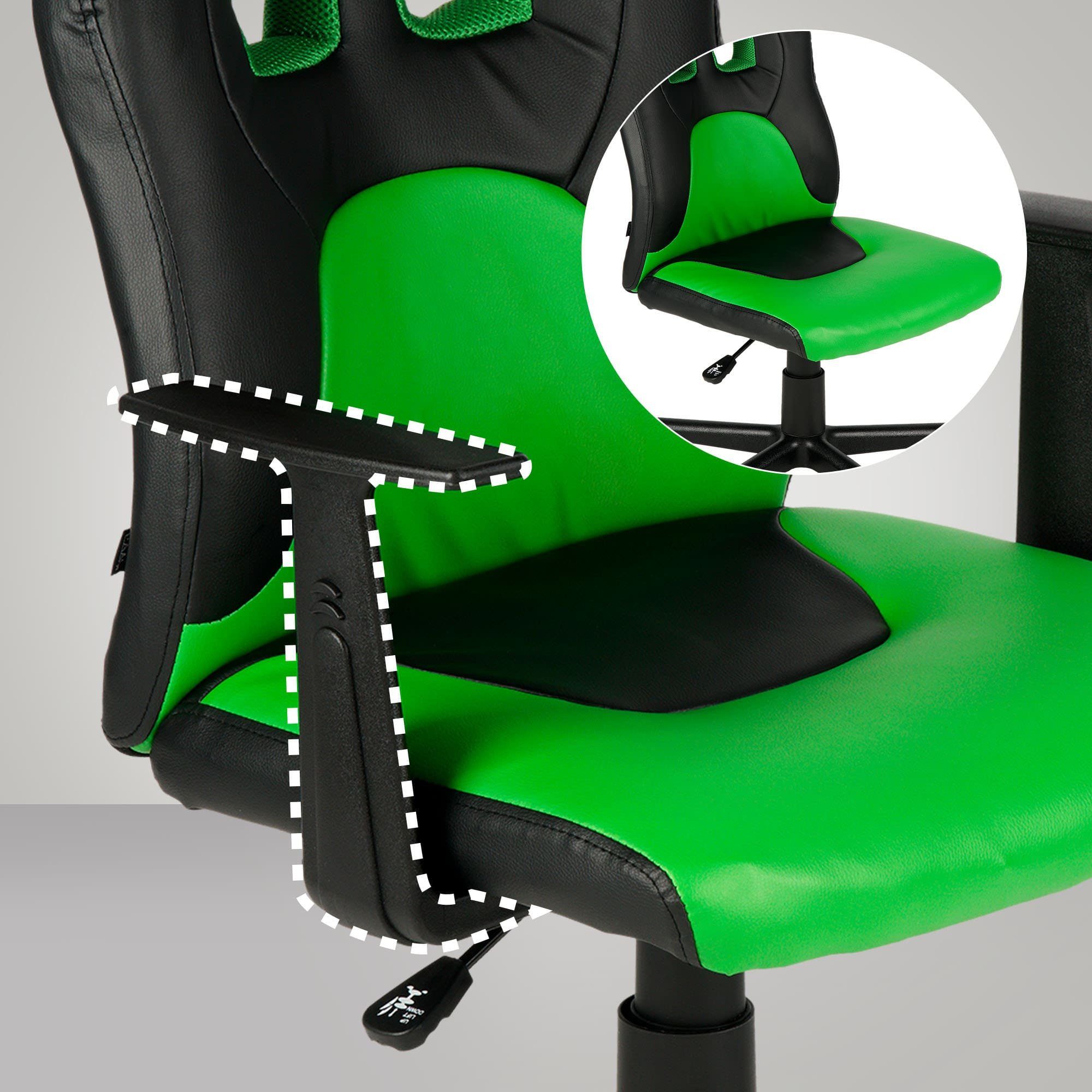 mit abnehmbaren schwarz/grün Chair Armlehnen Gaming Kinder-Bürostuhl, Fun, CLP