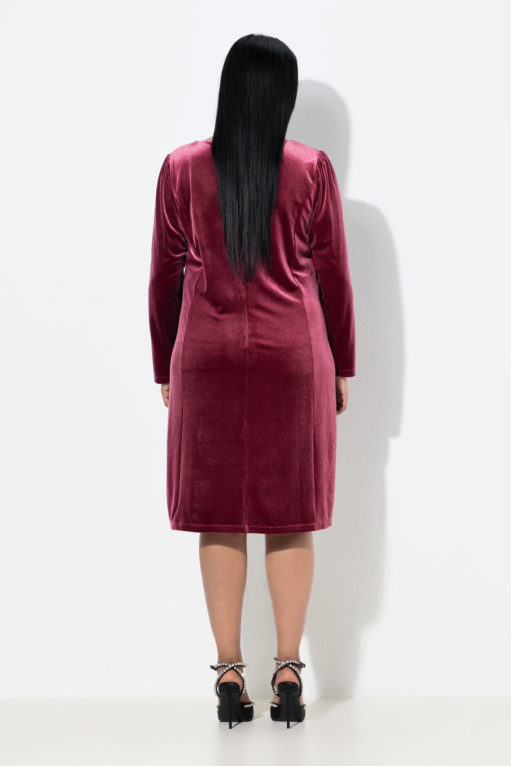 Ulla Popken Cocktailkleid Bodycon-Kleid Samt Cut-Outs Langarm