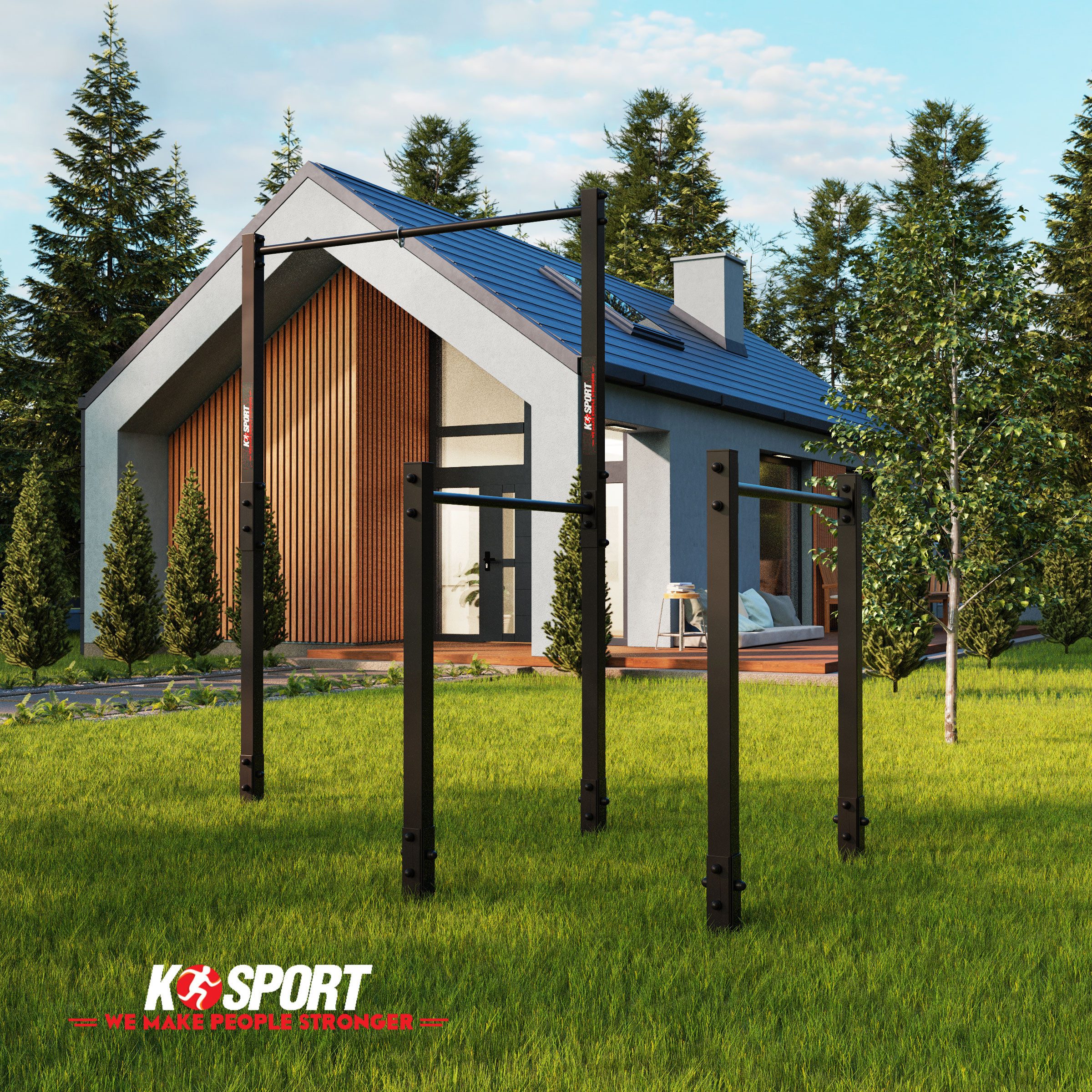 K-SPORT Klimmzugstange Stationäre Outdoor Klimmzugstange + Dip Station (bis 150 kg belastbar, Wetterfeste Kraftstation mit Pull-Up Bar & Dip Stange)