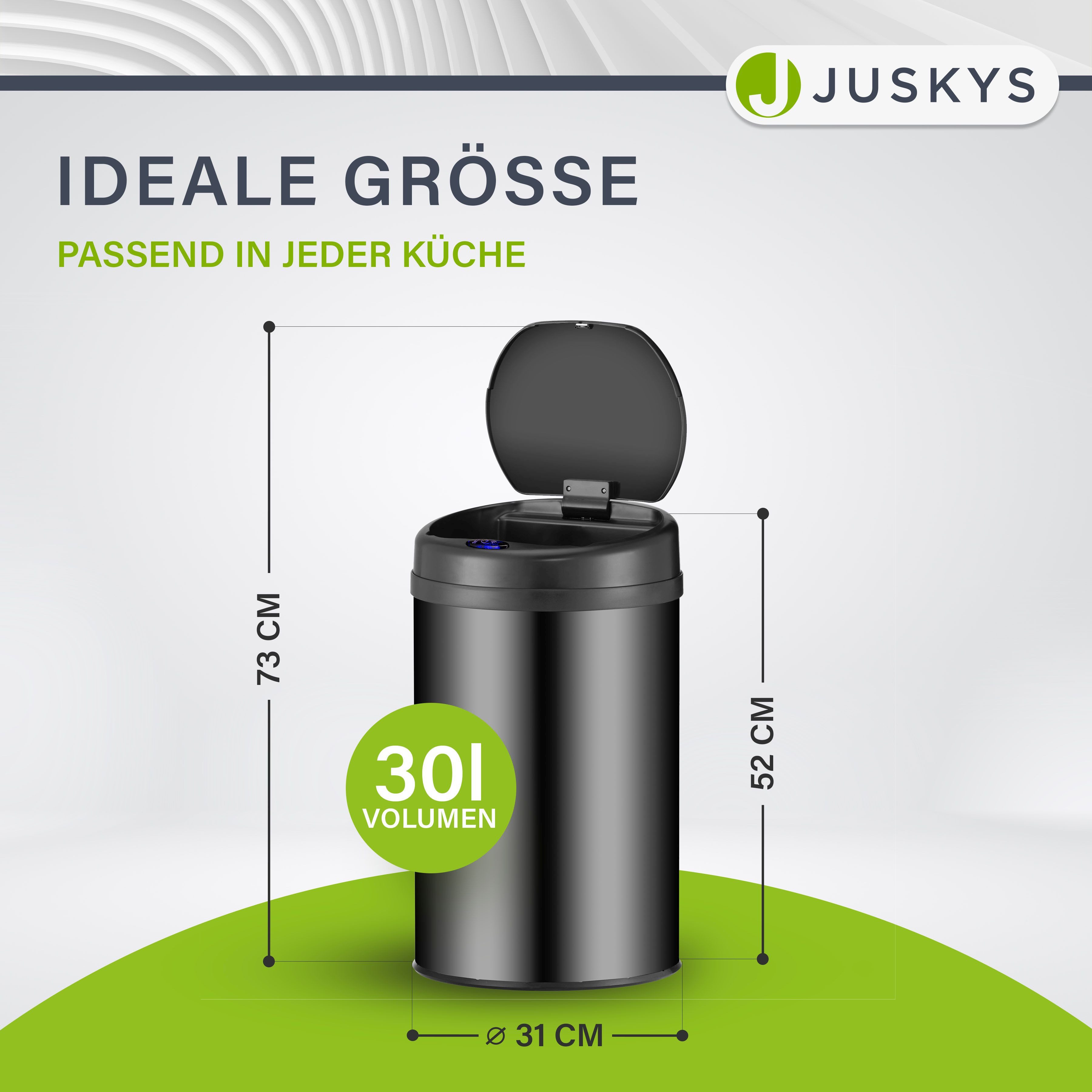 Juskys Mülleimer, 30 L Volumen, mit Sensor, geräuscharmes Öffnen / Schließen, rostfrei