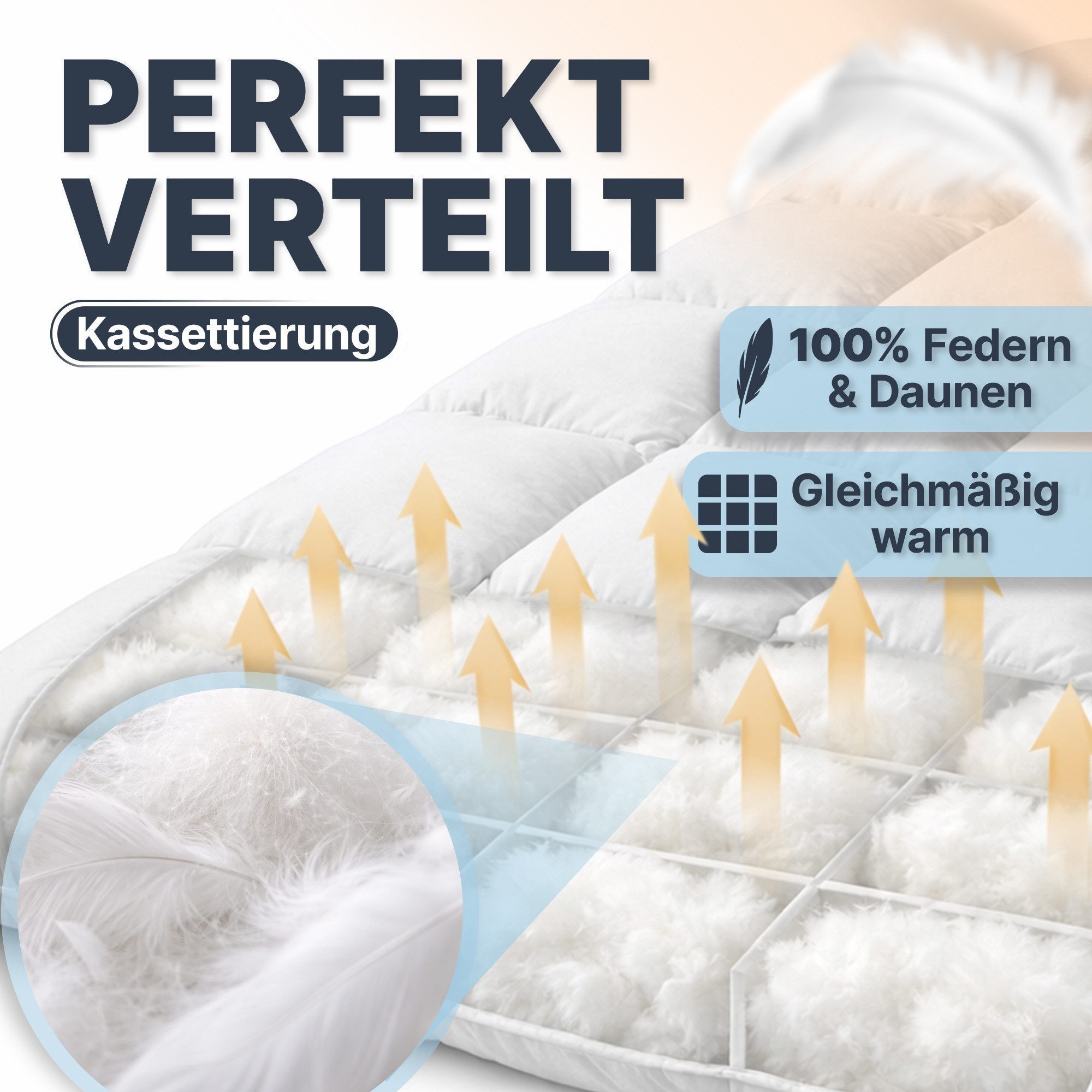KNERST Federbettdecke - Bettdecke mit Daunen & Federn, Füllung: 90% Federn und 10% Daunen, Bettdecke 135x200 cm, Baumwollbezug, atmungsaktiv – Bild 3 von 5