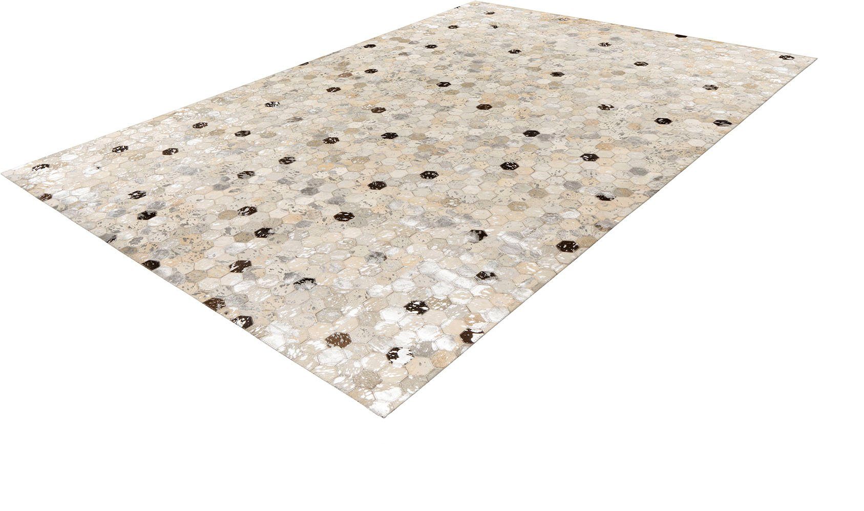 Kayoom Lederteppich Ravi 400 - Fellteppich, rechteckig, Höhe: 8 mm, metallische Effekte, Patchwork Dessin, Rindsfell mit Wollrücken