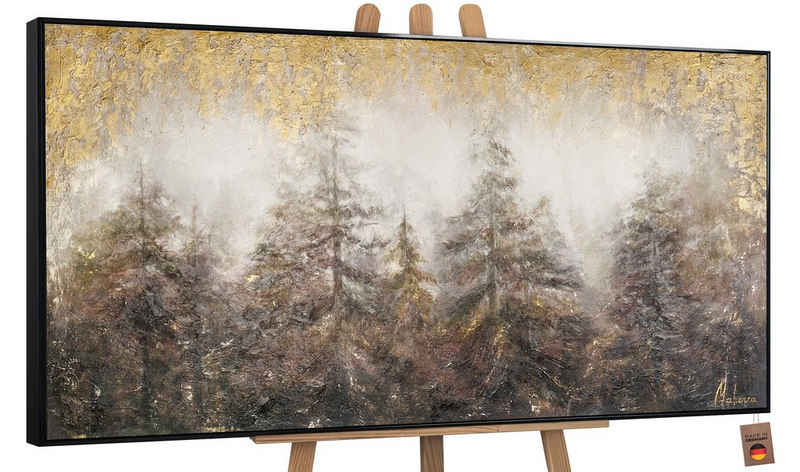 YS-Art Gemälde Morgen's im Wald, Landschaft, Baum Wald Tannen Leinwand Bild Handgemalt