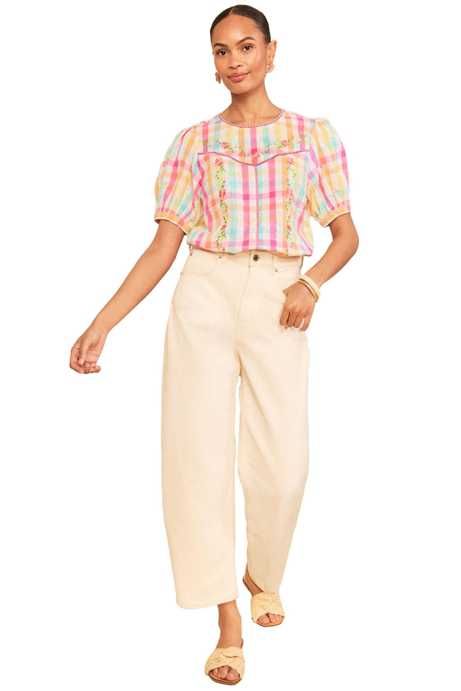 Love & Roses Kurzarmbluse Love & Roses Bluse mit Puffärmeln und Stickerei, (1-tlg)