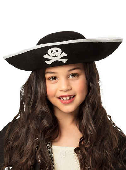Boland Kostüm Piratenkapitän Hut, Klassischer Dreispitz mit Jolly Roger vorne drauf