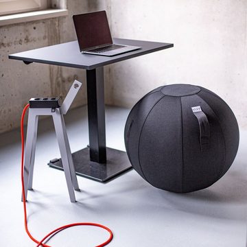 VLUV Sitzball BOL LEIV Stoff-Sitzball, ergonomisches Sitzmöbel für Büro und Zuhause, Farbe: Schwarz, Ø 60cm - 65cm, Möbelbezugsstoff, robust und formstabil, mit Tragegriff