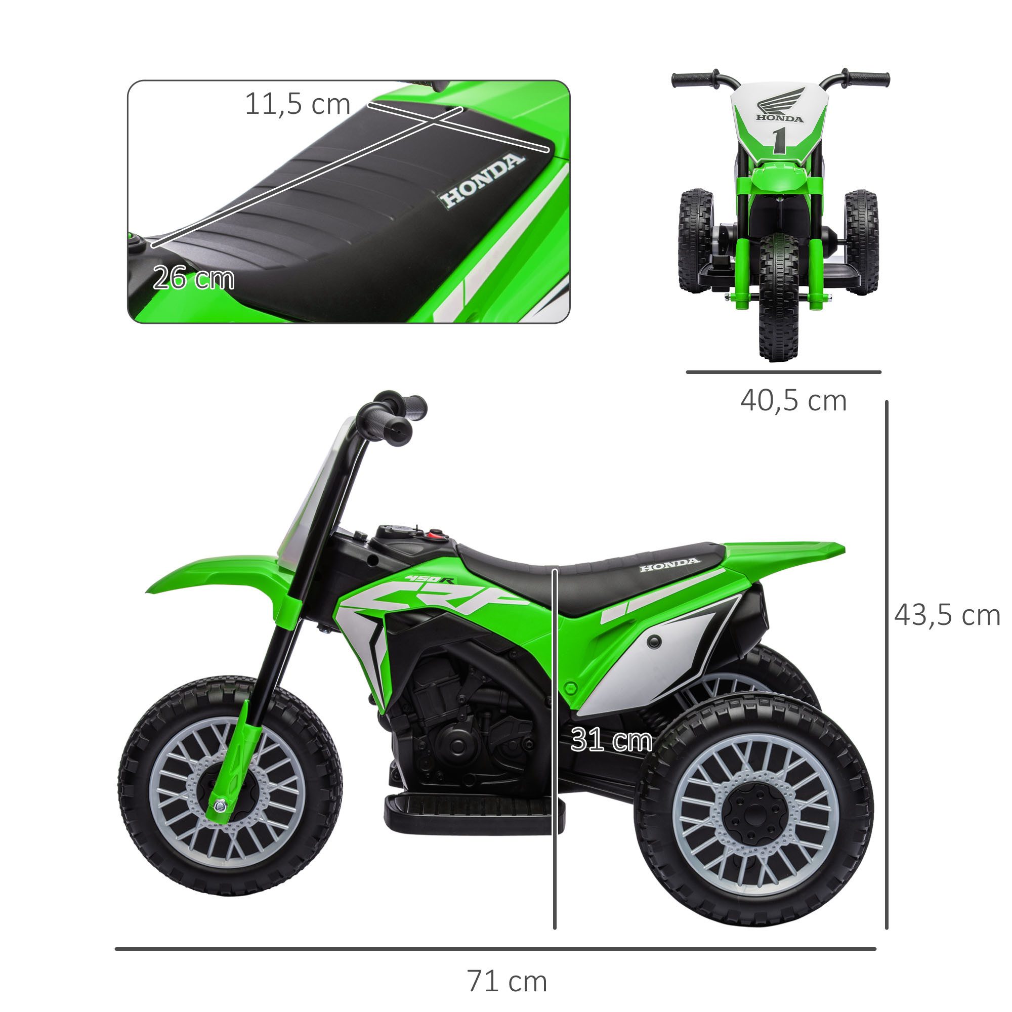 HOMCOM Elektro-Kindermotorrad 6V Kinder-Elektromotorrad, Belastbarkeit 25 kg, (1-tlg), für 18-36 Monate, Grün