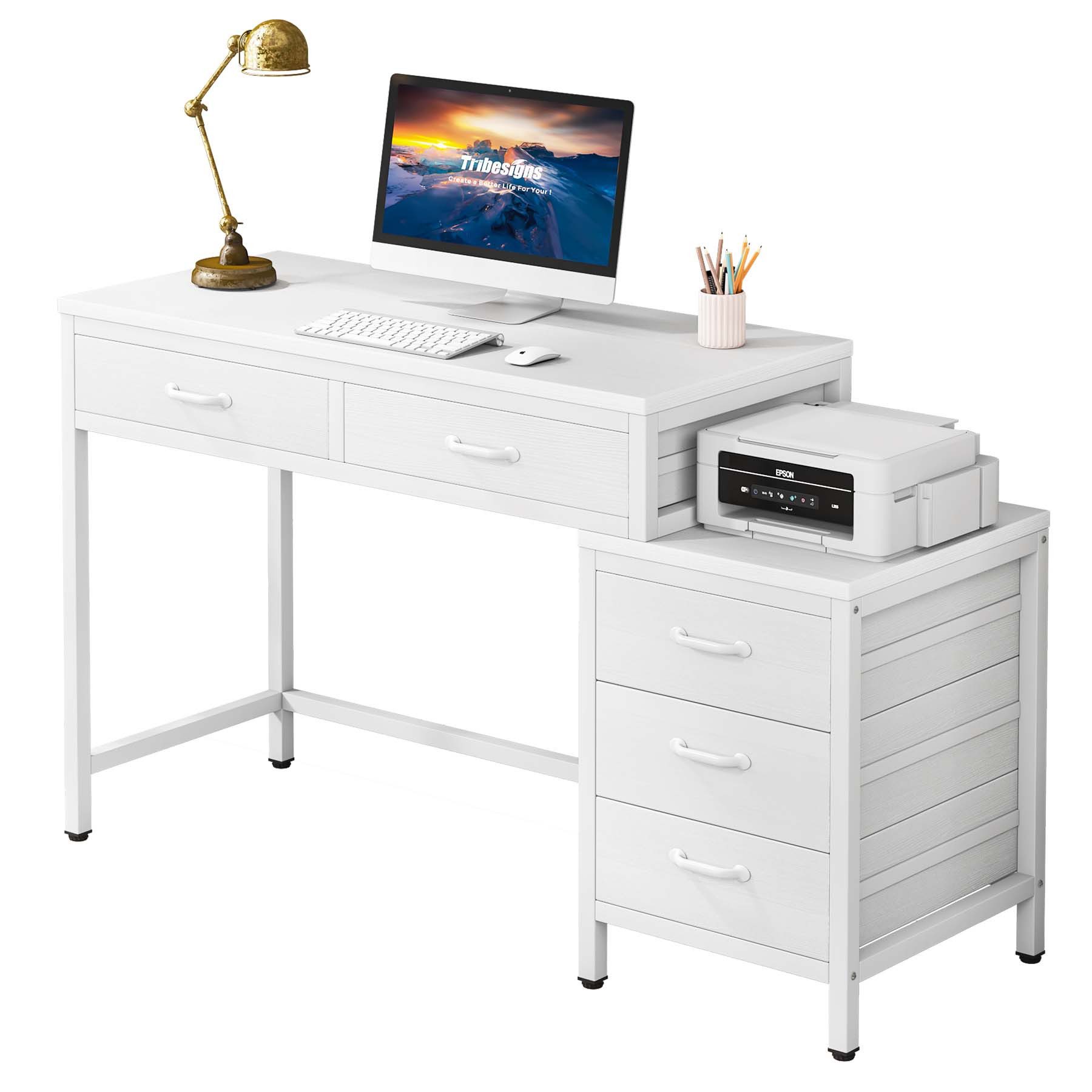 Computertisch mit 5 Schubladen, Home Office Schreibtische mit Schubladenschrank