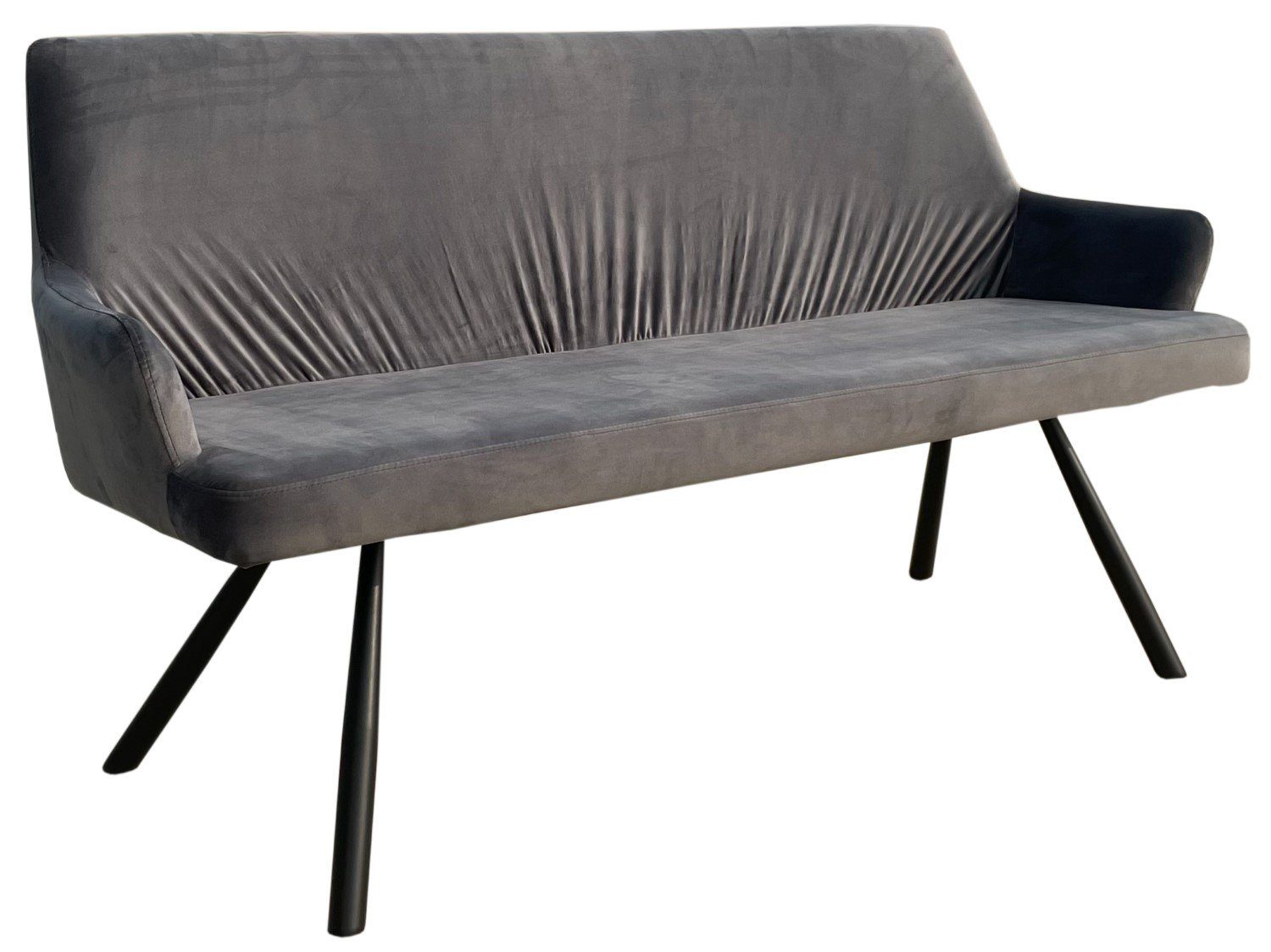 165 cm Metall-Gestell - - Samt bene Samtbezug - - grau, Modena hohe Esszimmer Rückenlehne living Sofa - - - Armlehnen