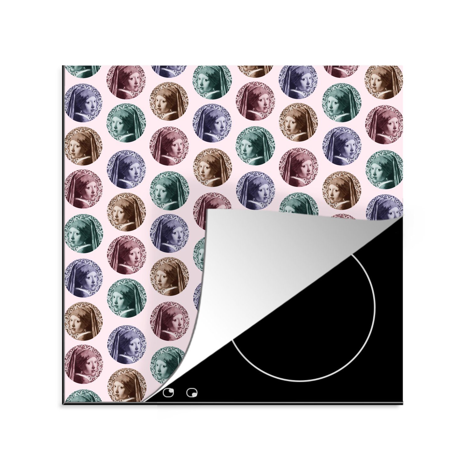 MuchoWow Herdblende-/Abdeckplatte Girl with a Pearl Earring - Muster - Farben, Vinyl, (1 tlg), 78x78 cm, Ceranfeldabdeckung, Arbeitsplatte für küche