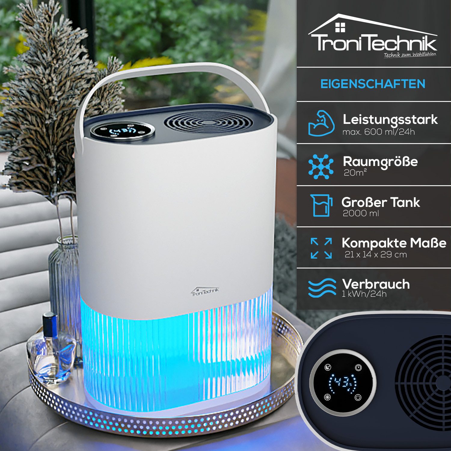 TroniTechnik Luftentfeuchter Raumentfeuchter Leiser Trockner, Entfeuchtung günstig online kaufen