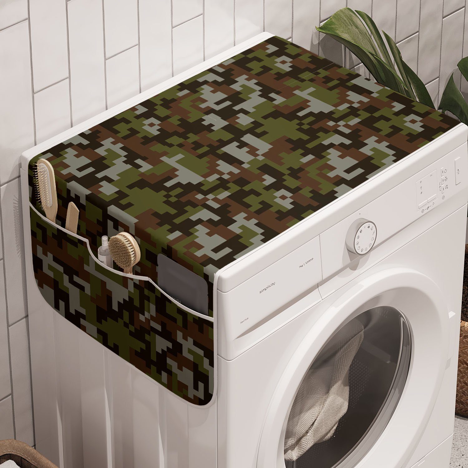 Abakuhaus Badorganizer Anti-Rutsch-Stoffabdeckung für Waschmaschine und Trockner, Tarnen Abstrakt Pixel Art Camo