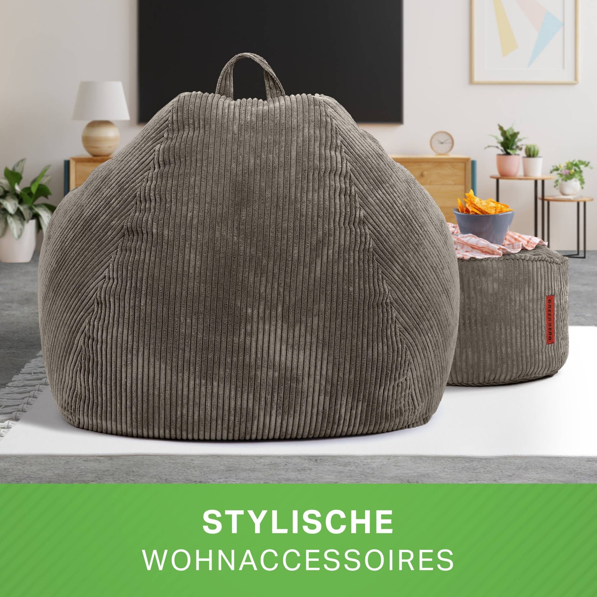 Green Bean Sitzsack XXL Sitzsack Scoop + Hocker aus Cord, Indoor Sitzkissen mit Sitzhocker, Relax Sessel – Bild 5 von 5