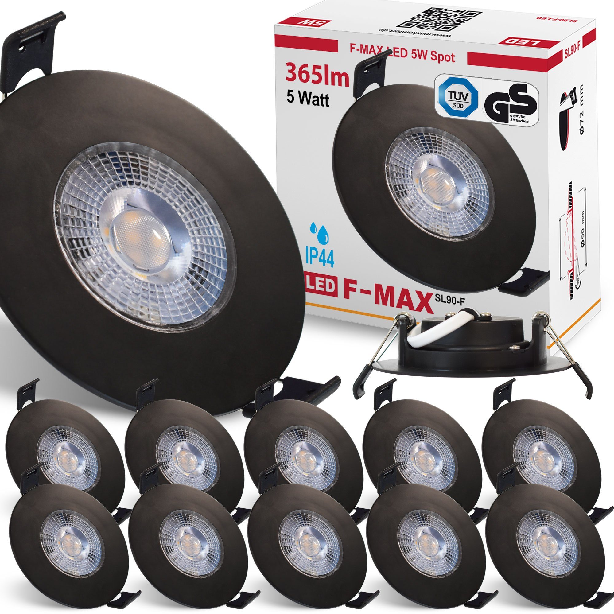 Maxkomfort LED Einbaustrahler F-Max IP44, LED fest integriert, 3000K, Warmweiß, Einbauspot, IP44, Spot, 3-Stufen Dimmbar, Warmweiß, Flach, Rund