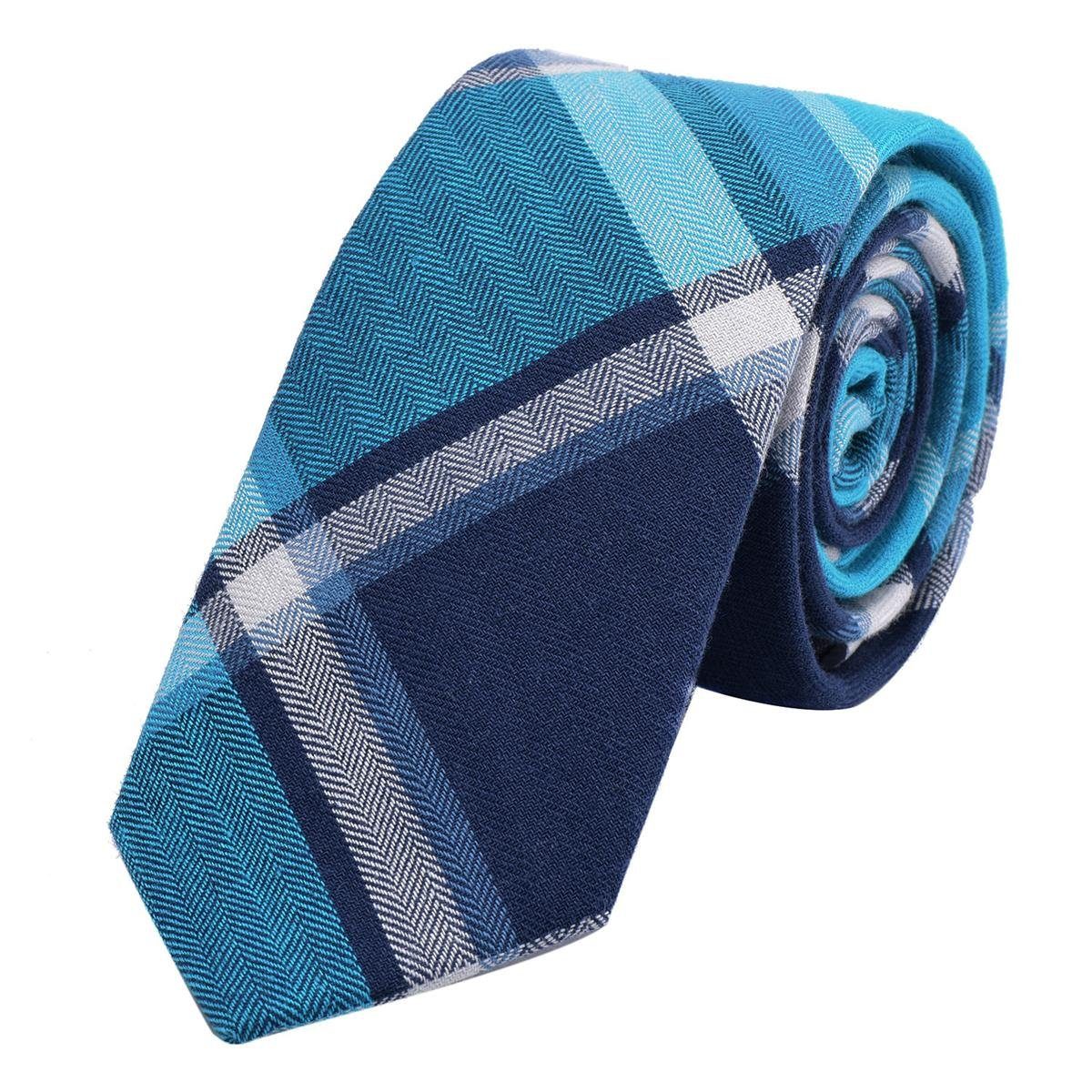 DonDon Krawatte Herren Krawatte 6 cm mit Karos oder Streifen (Packung, 1-St., 1x Krawatte) Baumwolle, kariert oder gestreift, für Büro oder festliche Veranstaltungen blau kariert 1