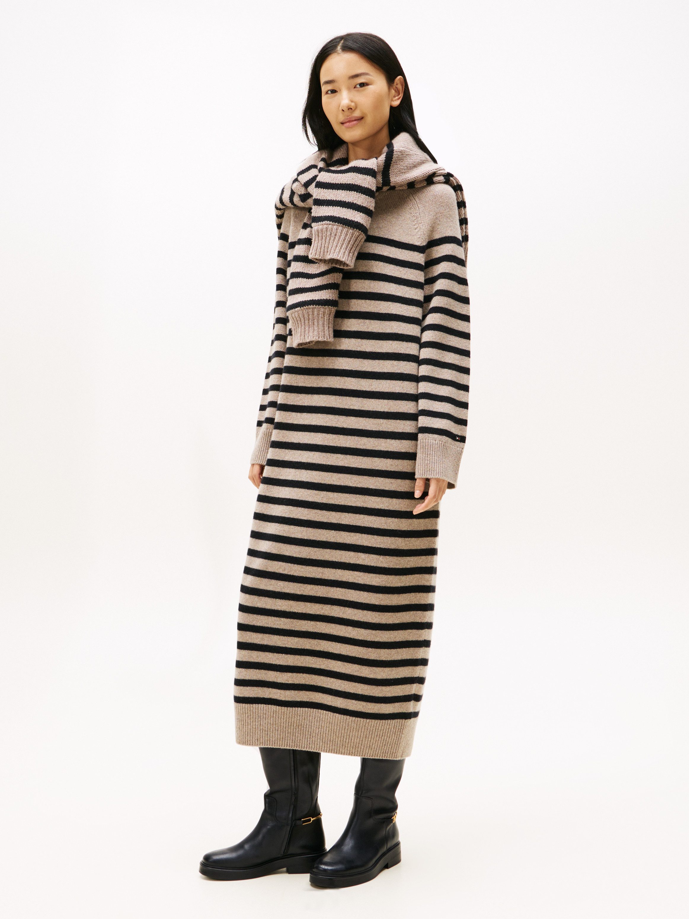 Tommy Hilfiger TH HORSEBIT RIDING LONG BOOT Stiefel, Blockabsatz, Langschaftstiefel, goldfarbene Zierkette an der Ferse