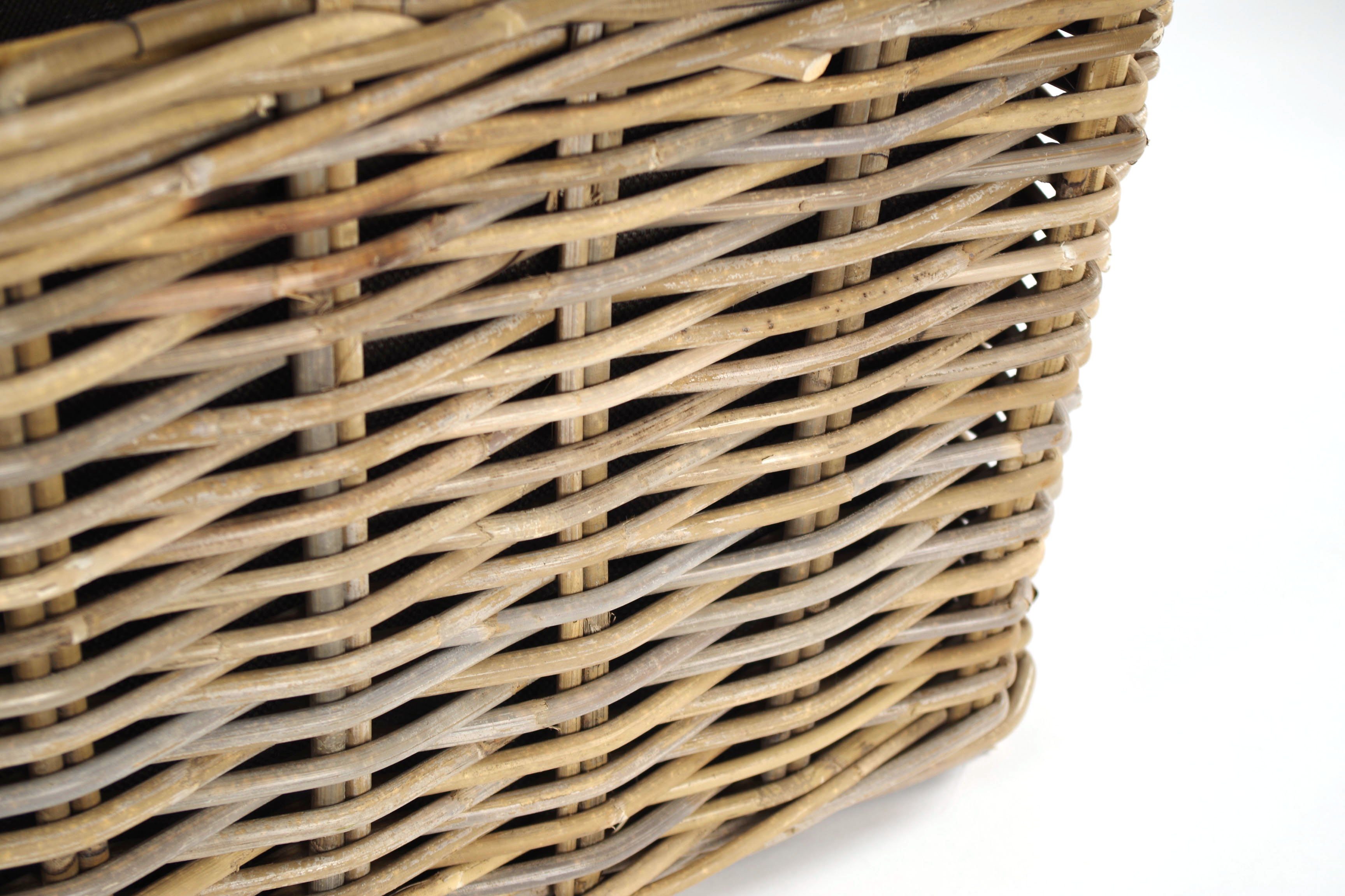 Kobolo Kaminholzkorb Holzkorb eckig aus grauem Rattan mit Leinenstoff – Bild 5 von 5
