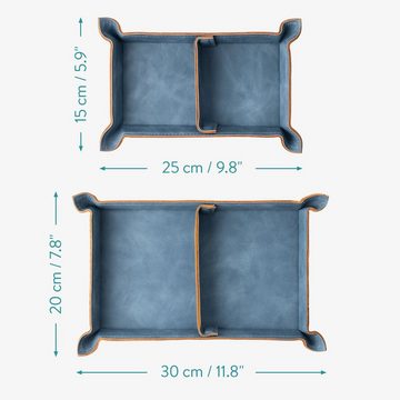 Navaris Dekotablett, Lederschale Tablett aus Kunstleder - 2x Schale Ablage Leder - Ablageschale für Schmuck Schlüssel Münzen Handy - Uhrenablage Schlüsselablage Organizer - blau