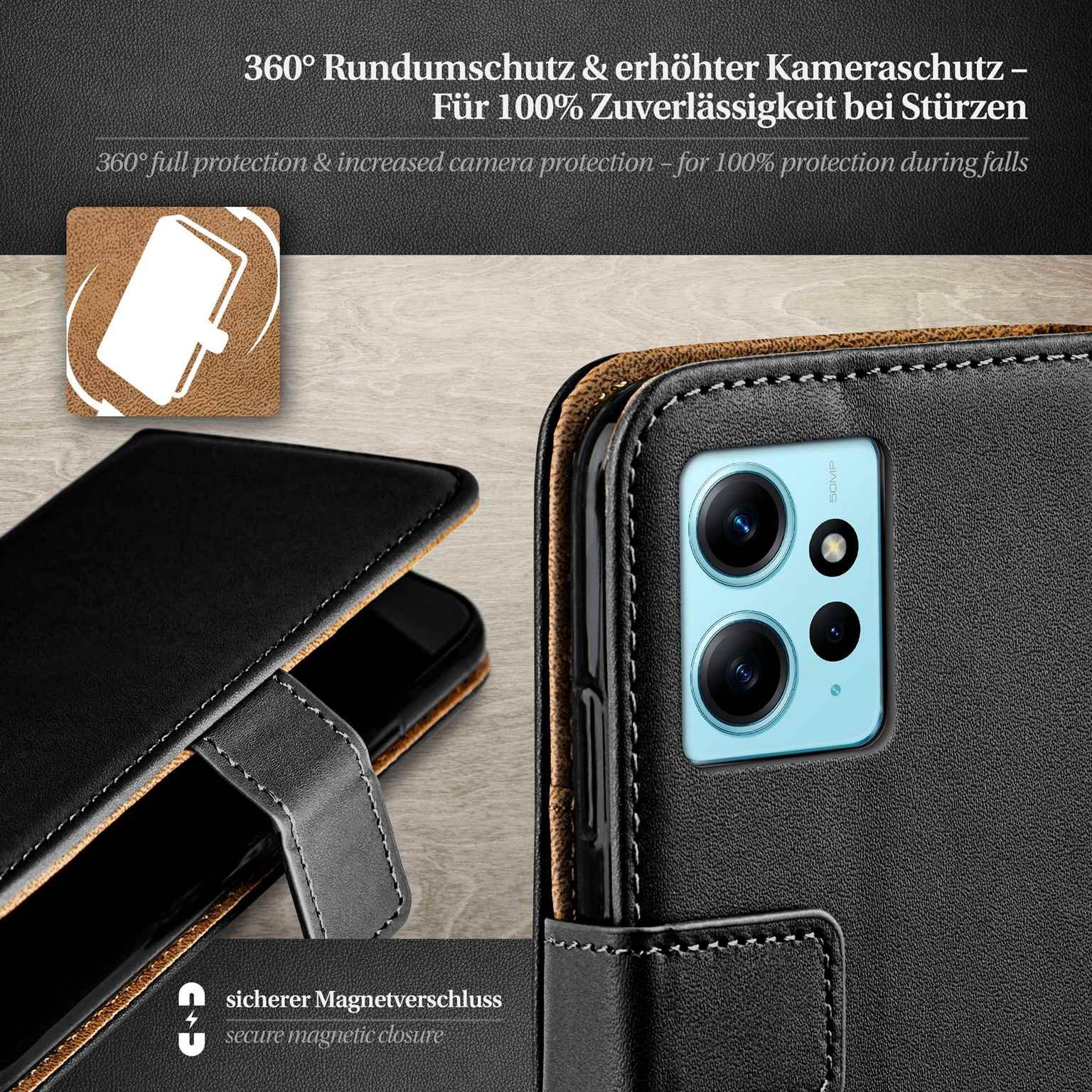 moex Handyhülle für Redmi Note 12 (4G) Hülle Klappbar Book Case Schwarz 6,67 Zoll, Klapphülle Kartenfach Flip Cover Handytasche Leder Optik Schutzhülle