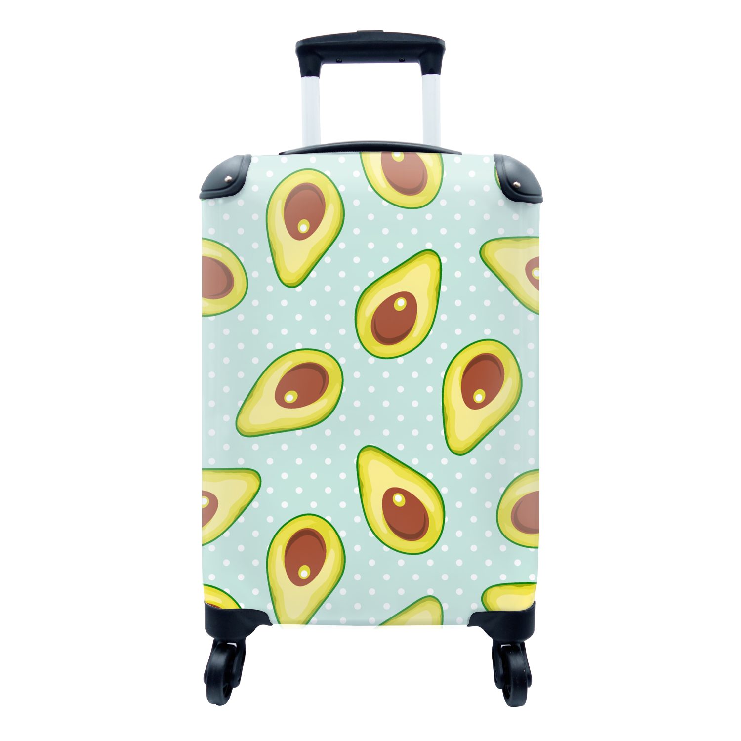 MuchoWow Handgepäckkoffer Avocado - Muster - Polka dots, 4 Rollen, Reisetasche mit rollen, Handgepäck für Ferien, Trolley, Reisekoffer