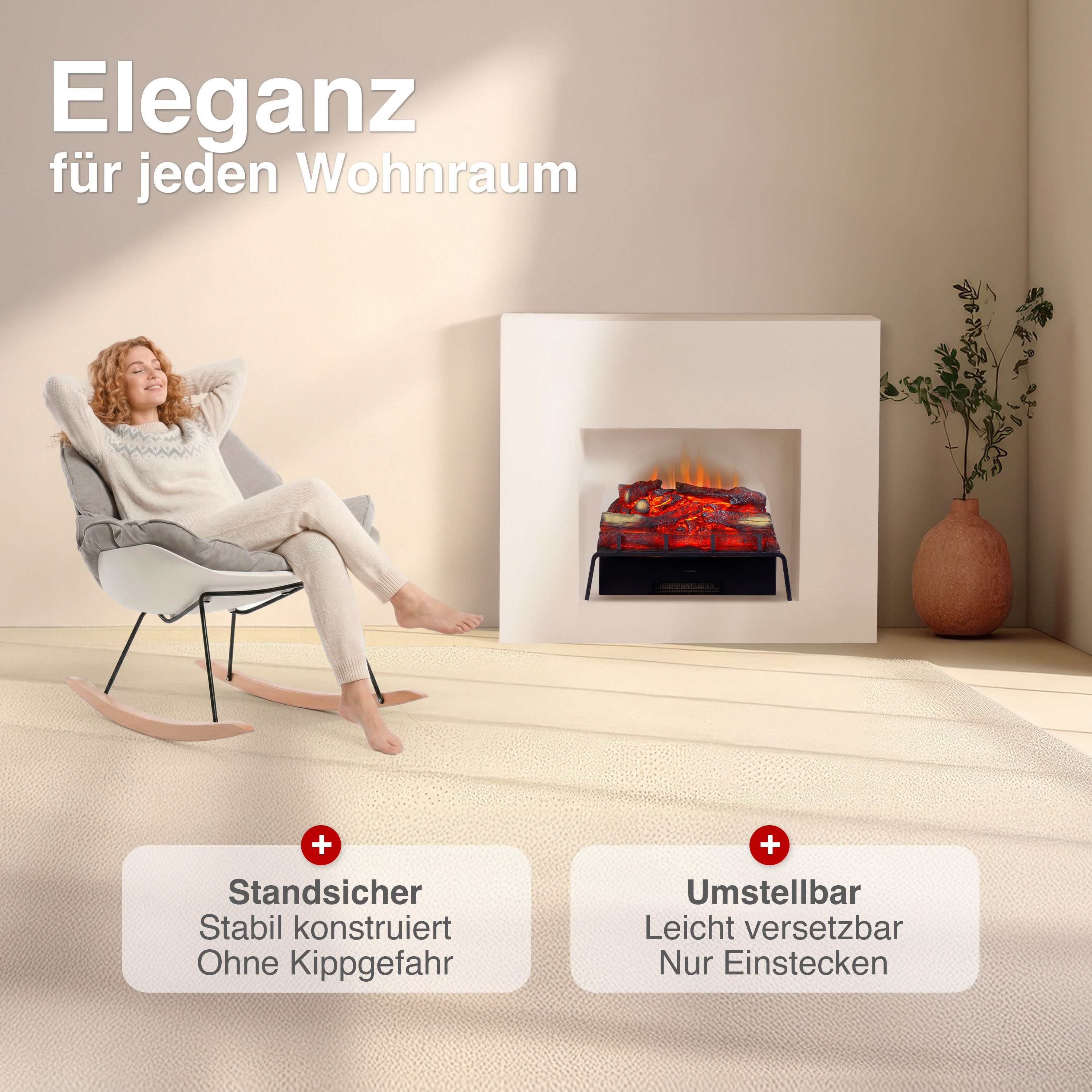 KAMINIO Elektrokamin NOAH, Elektrischer Kamin-Einsatz mit 3D-Flammeneffekt, Heizung 1800W