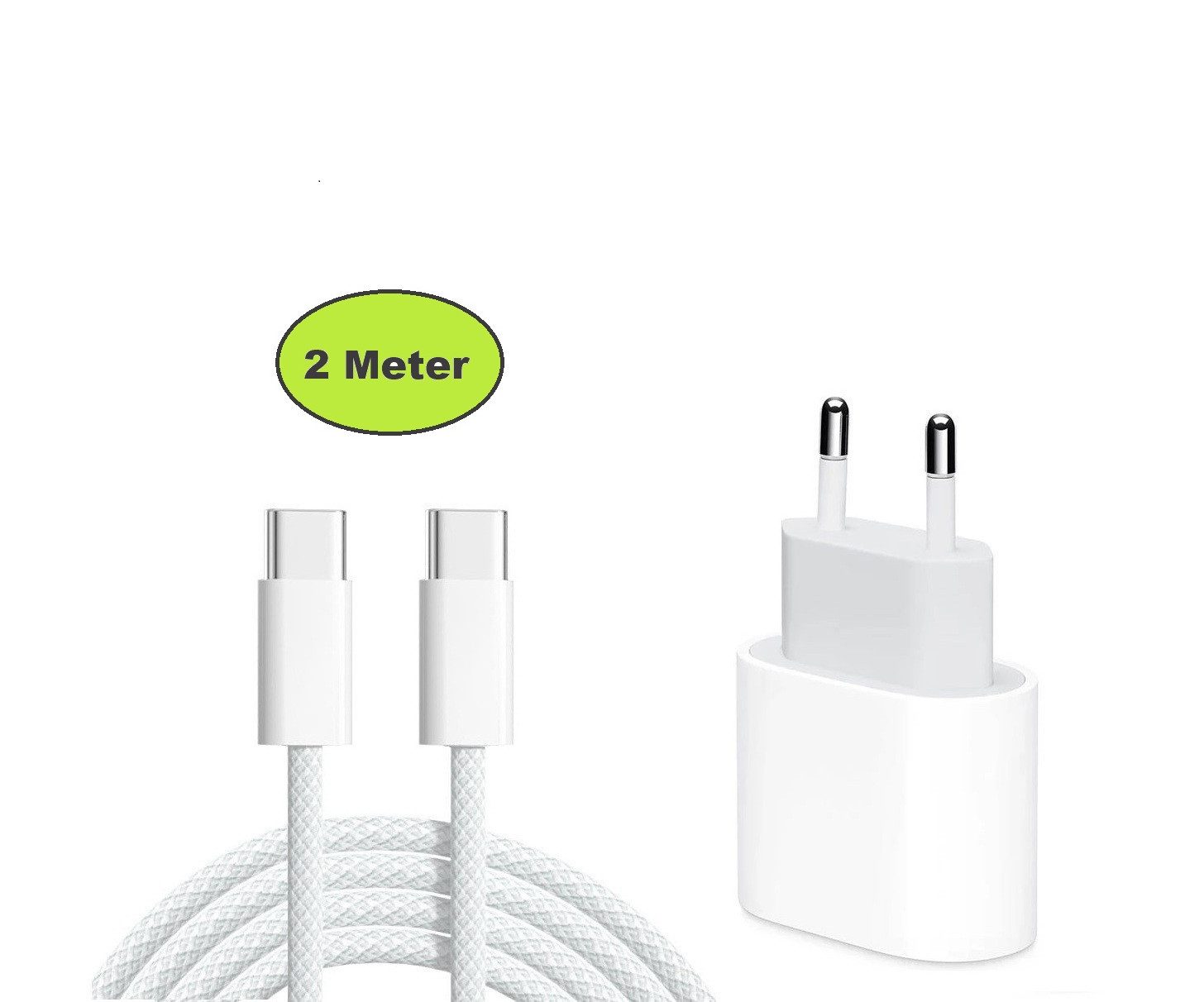Ventarent Schnellladeset für Apple iPhone 16/17 Pro/Plus/Pro Max inkl. 2m Kabel Smartphone-Ladegerät (Ladeset, 1x Ladekabel (gewebt) 2 Meter + 1x Adapter 20 Watt USB-C, Fast Charging, gewebtes Kabel)