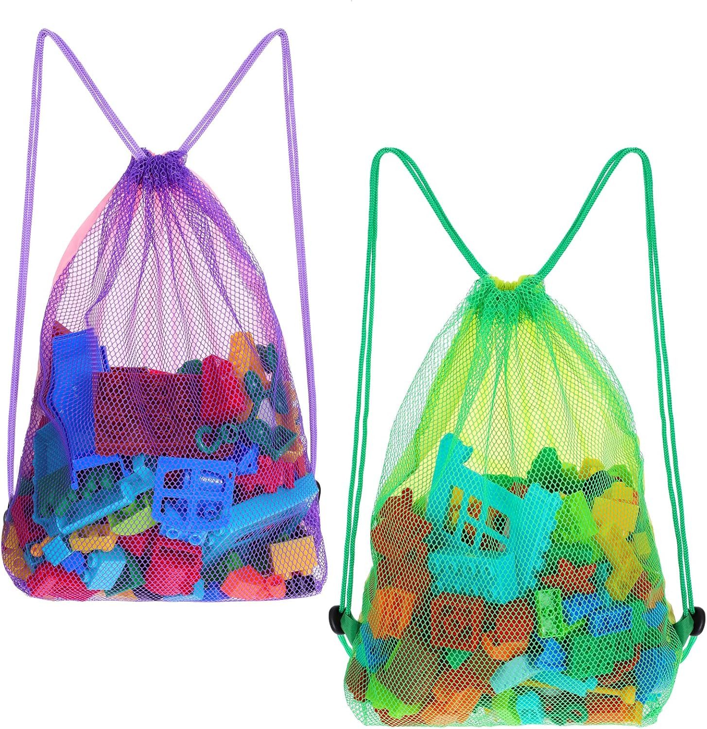 FOUORTUNATE-BEE Strandtasche 2 Netzbeutel für Strandspielzeug mit Kordelzug für Kinder (2-tlg), 2 Mesh-Aufbewahrungsbeutel für Strand, Schwimmen und Reisen