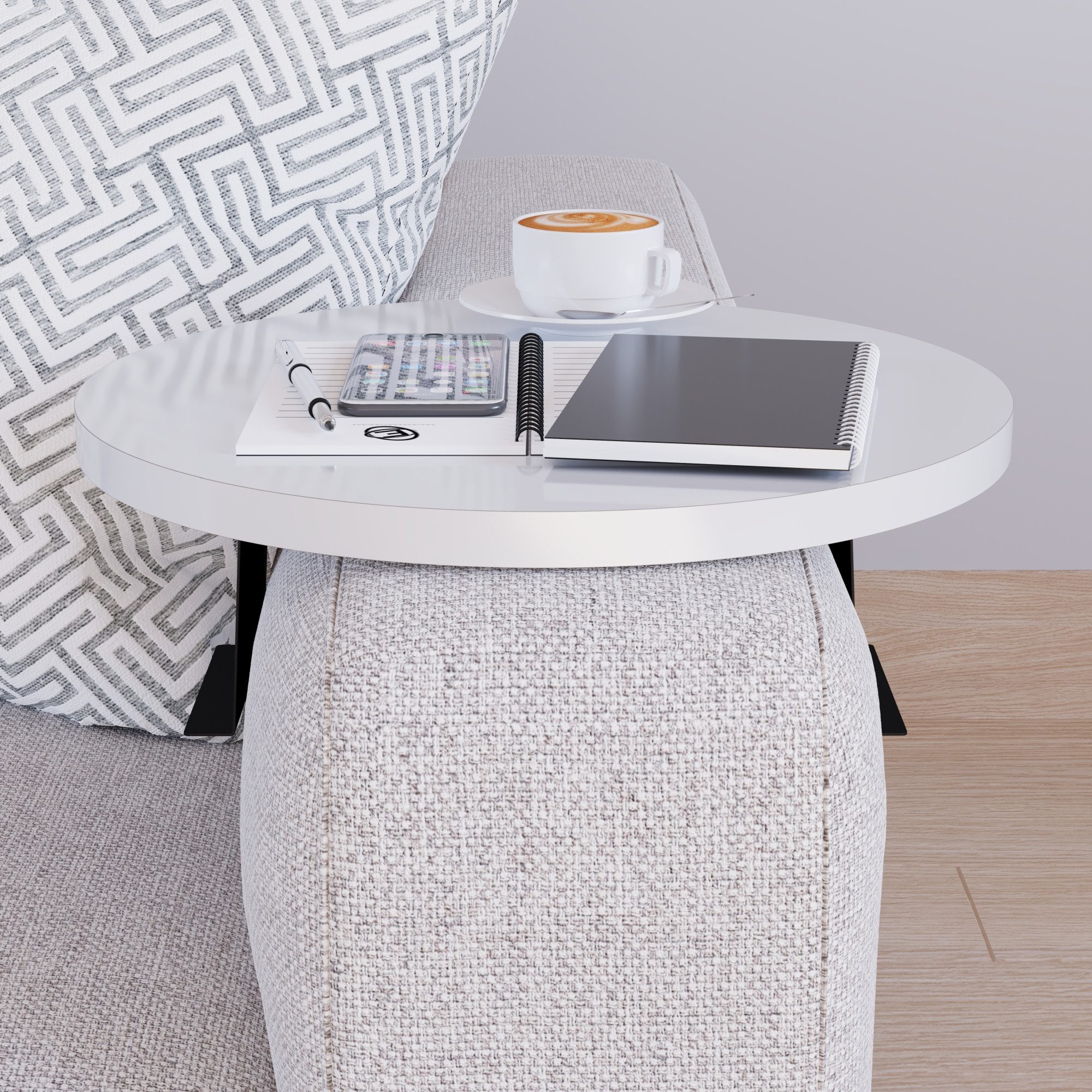 en.casa Tablett, Spanplatte, »Kuleskyd« Couchtablett Ø34 cm Weiß