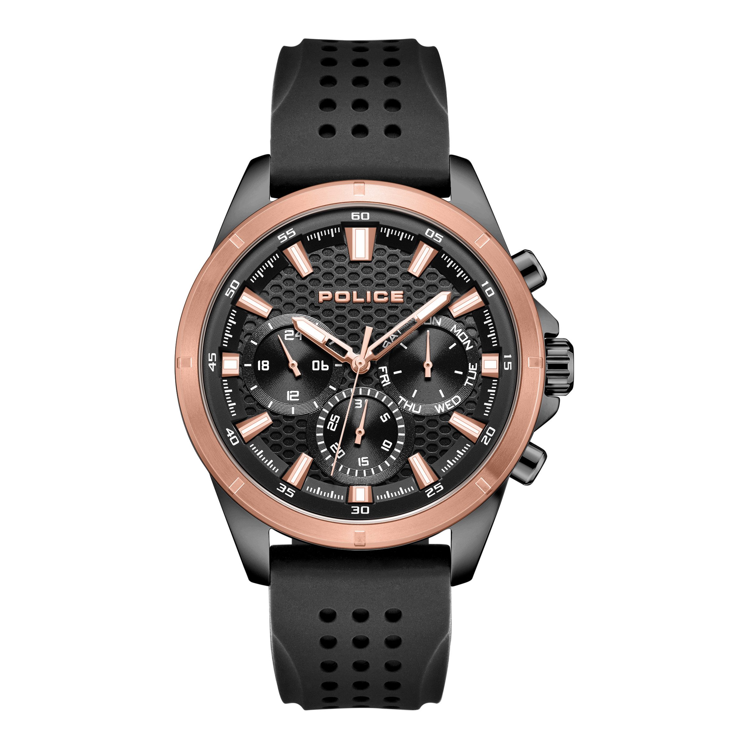 Police Quarzuhr Motion PEWJQ2204110, Armbanduhr, Herrenuhr, Silikonarmband, analog, Tag, Wochentag