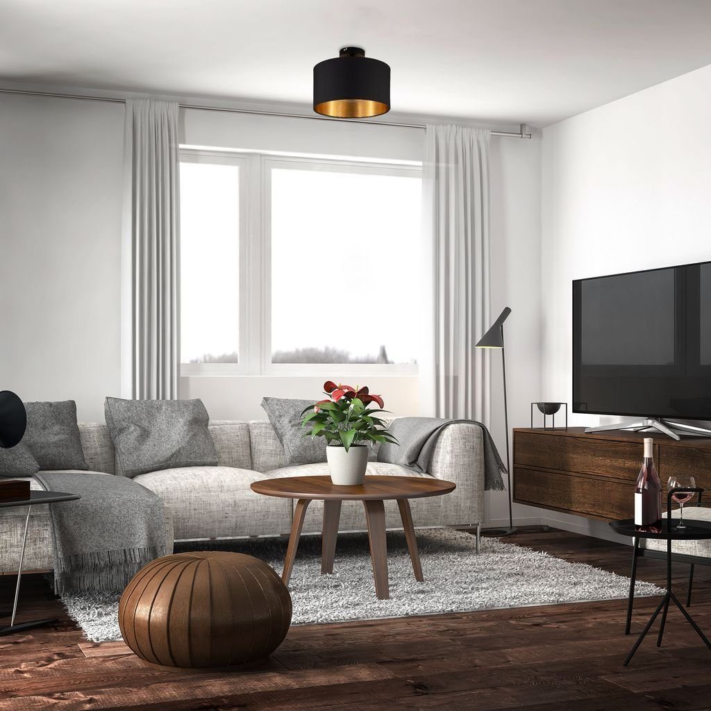 B.K.Licht Deckenleuchte Stoffdeckenlampe E27 Ø30 cm Schwarz-Gold - BKL1420, 1-flammig Ø30cm 60W Wohnzimmer