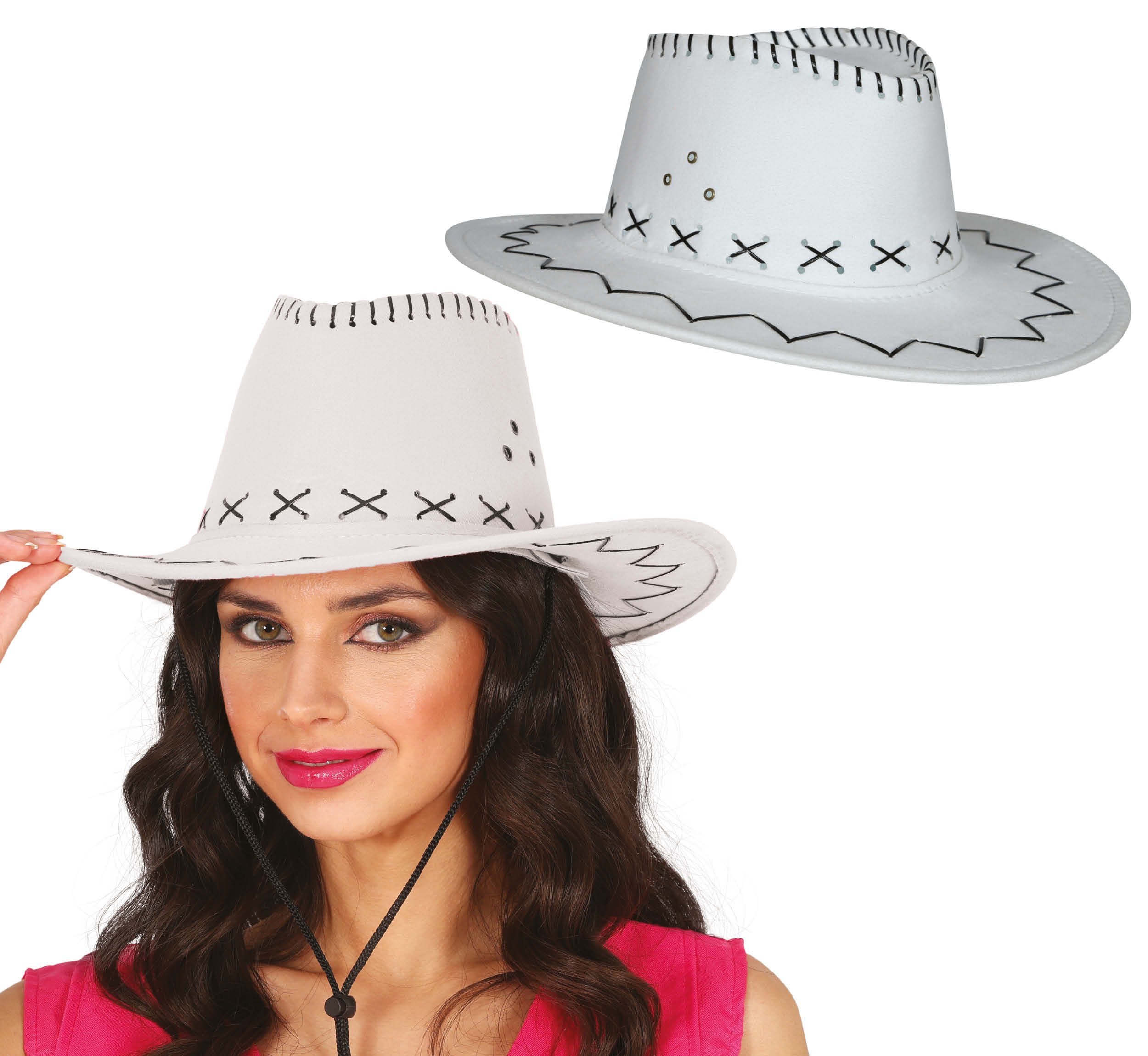 Fiestas Guirca Kostüm, Cowboyhut Weißer Westernhut Karneval Kostüm Zubehör Cowboyoutfit Ab